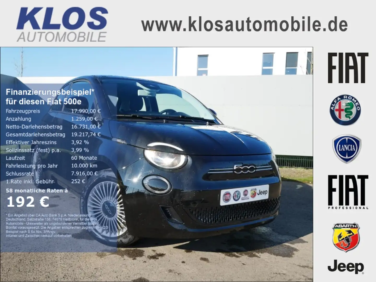 Fiat 500e ICON 23,8kWh NAV ALU CARPLAY KLIMAAUTOMATIK Zwart - 1