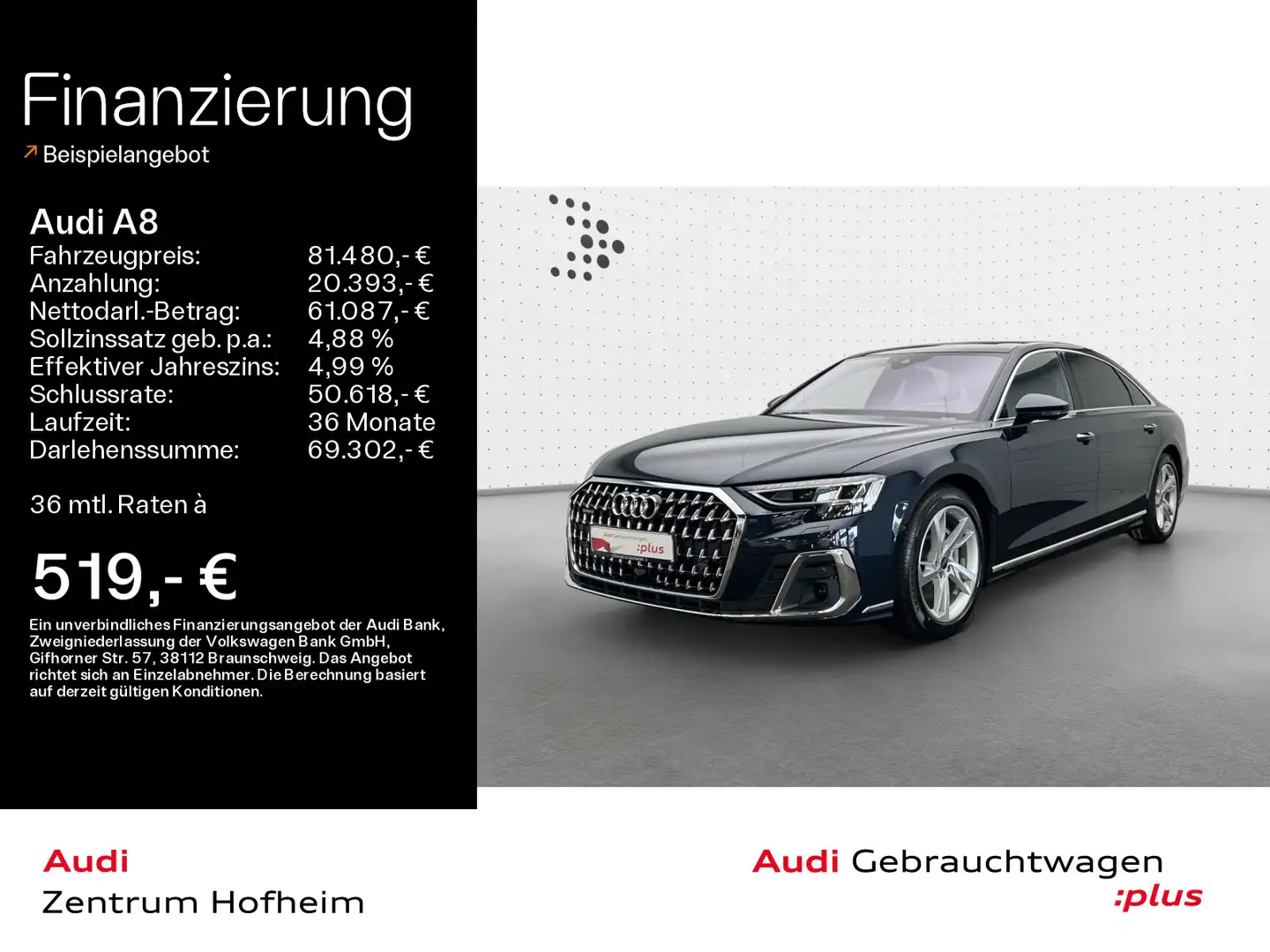 Audi A8 Lang 50 TDI qu tip*B&O*HUD*Pano*Standh*Matrix Blau - 1