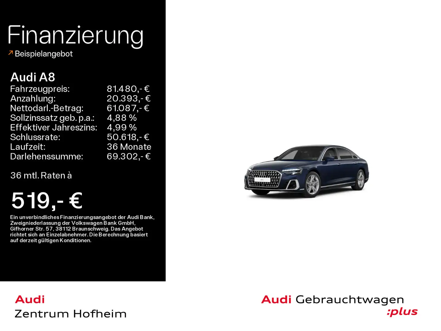 Audi A8 Lang 50 TDI qu tip*B&O*HUD*Pano*Standh*Matrix Bleu - 1