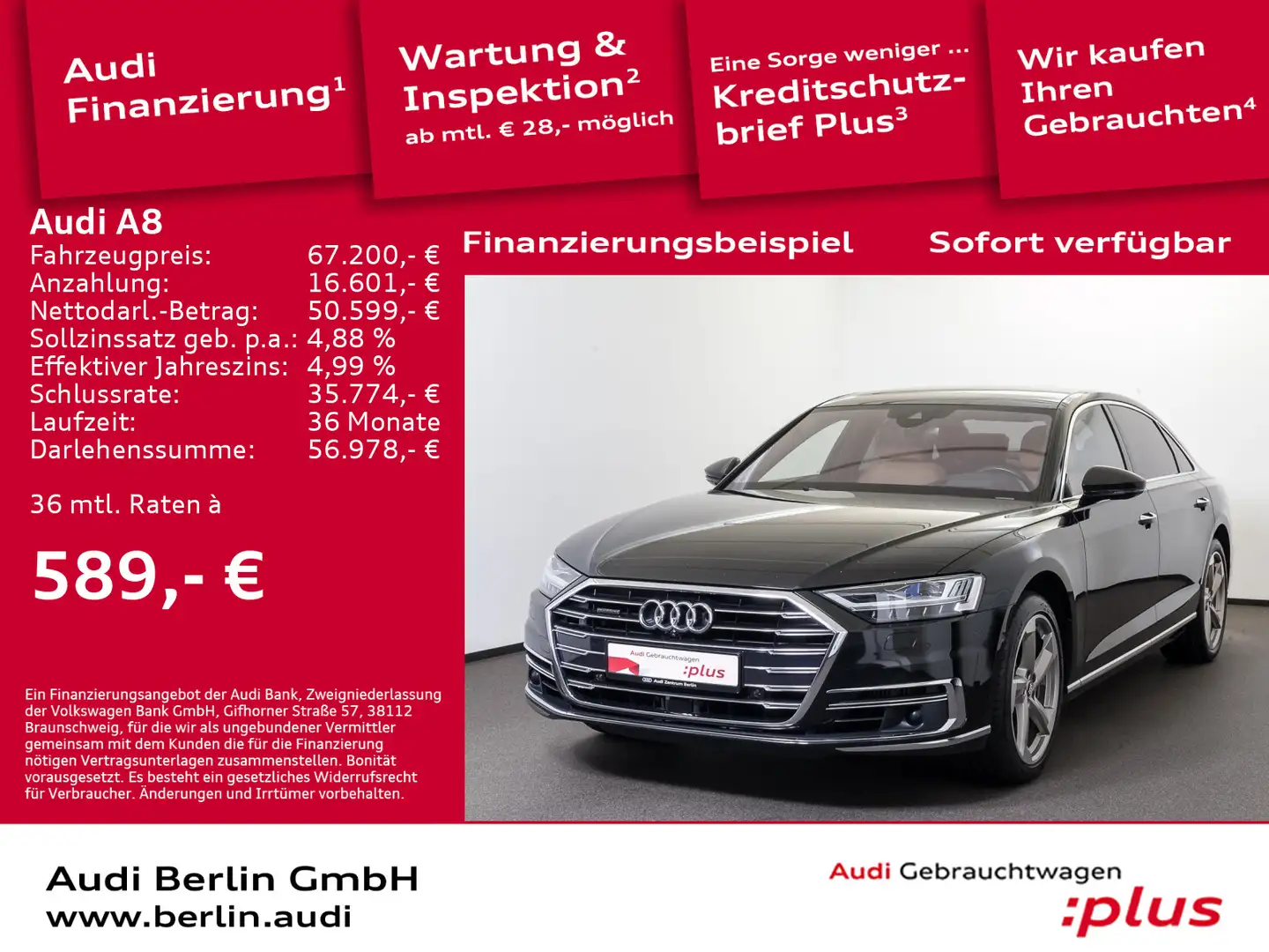 Audi A8 Lang 60 TDI qu.tiptr. MATRIX STDHZG TV 360°K Fekete - 1