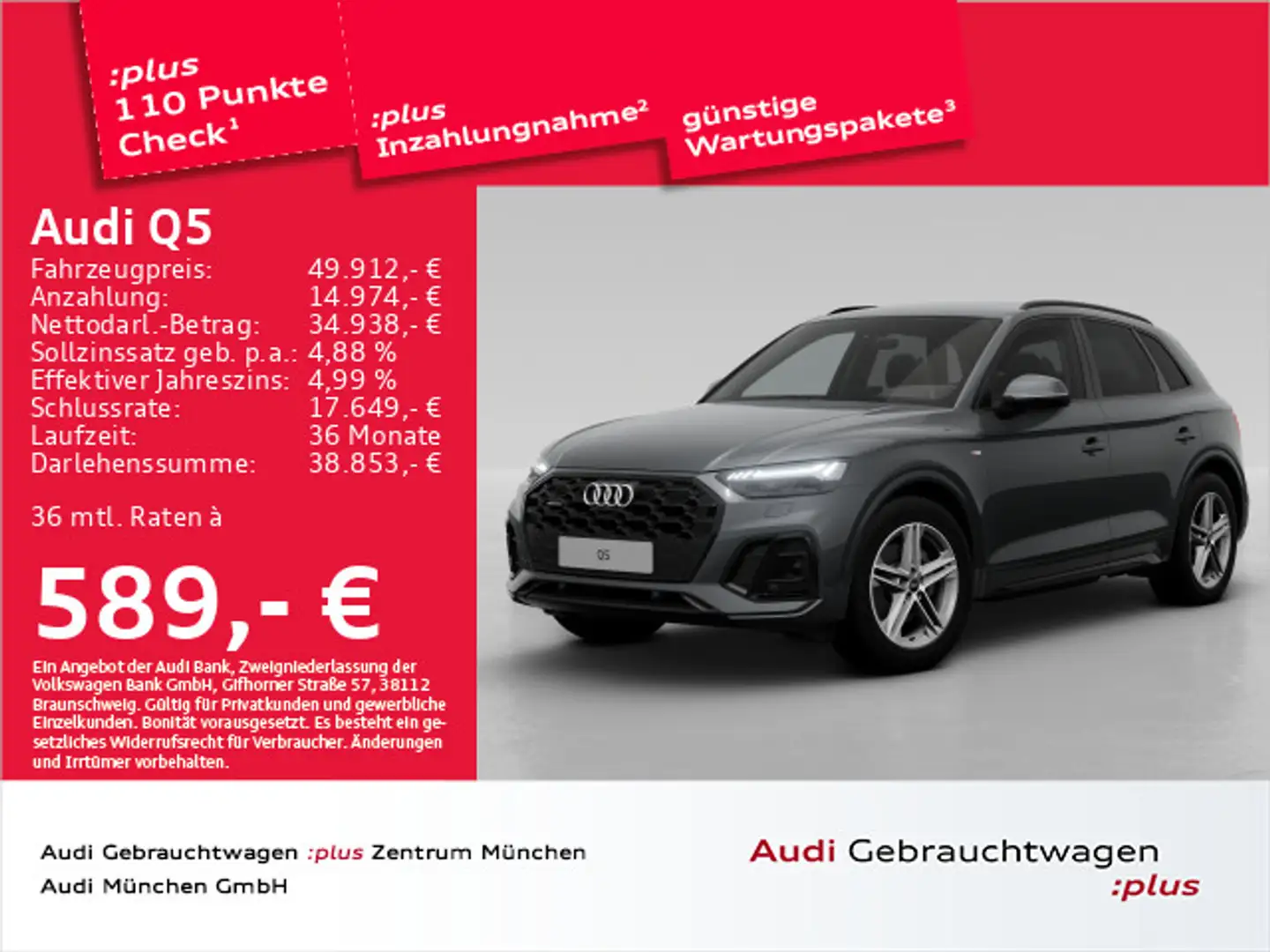 Audi Q5 45 TFSI qu. S tronic S line ACC/AHK/Virtual+ Grau - 1