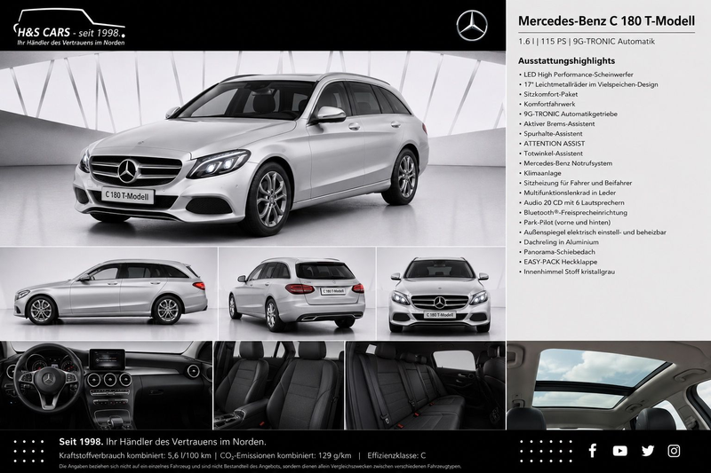 Mercedes-Benz C 180 T 1H MB SERV LED PANO TOTW AHK AKT PARKASS — photo 2