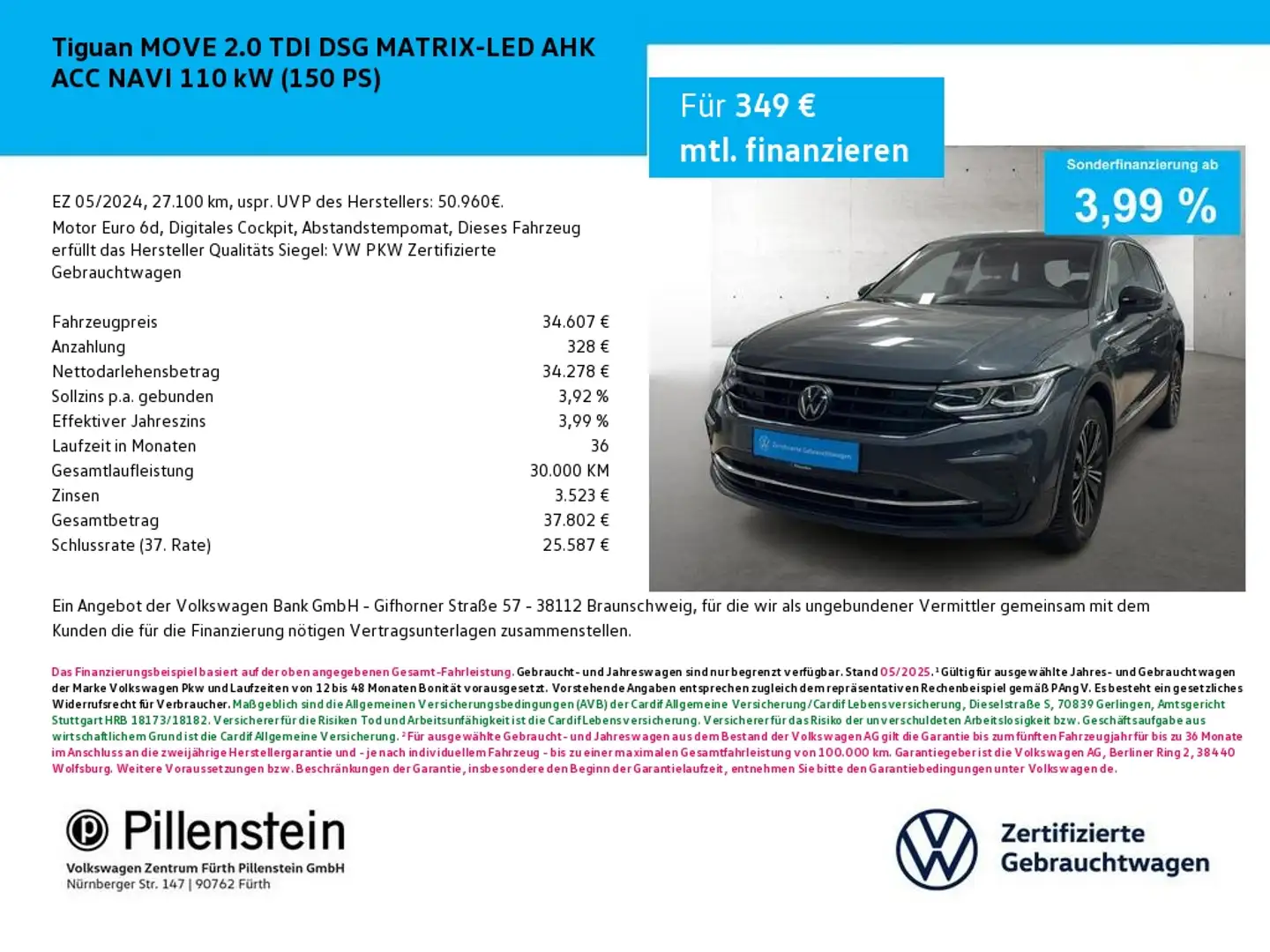 Volkswagen Tiguan MOVE 2.0 TDI DSG MATRIX-LED AHK ACC NAVI Grau - 1