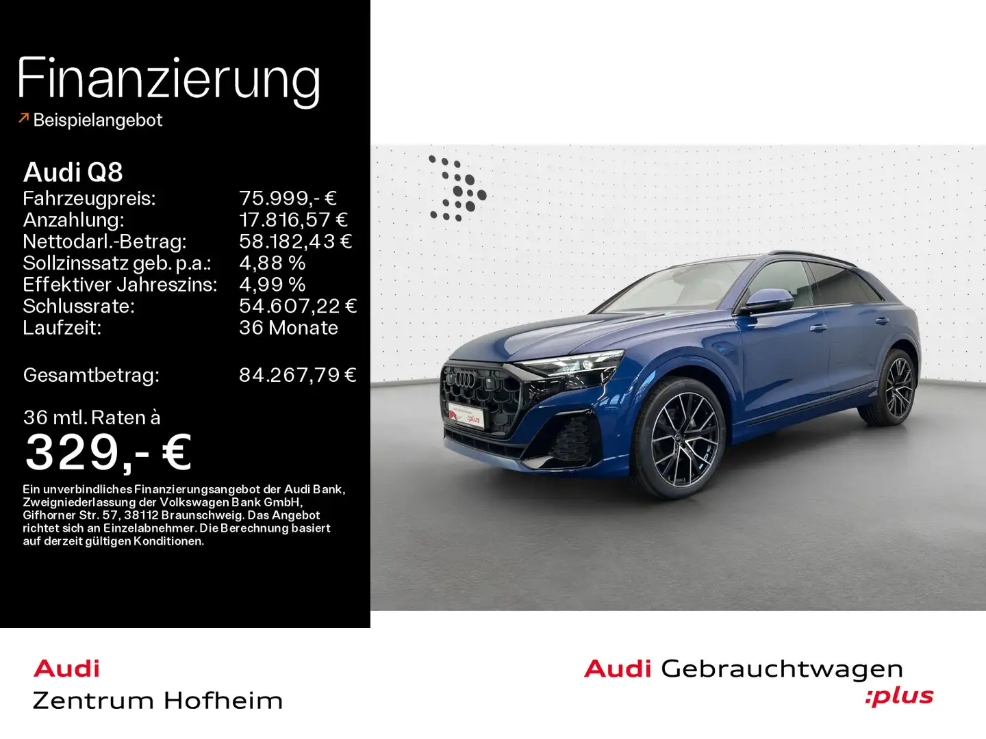 Audi Q8 50 TDI qu S line tip*Air*HUD*Pano*Matrix*Virt Blau - 1