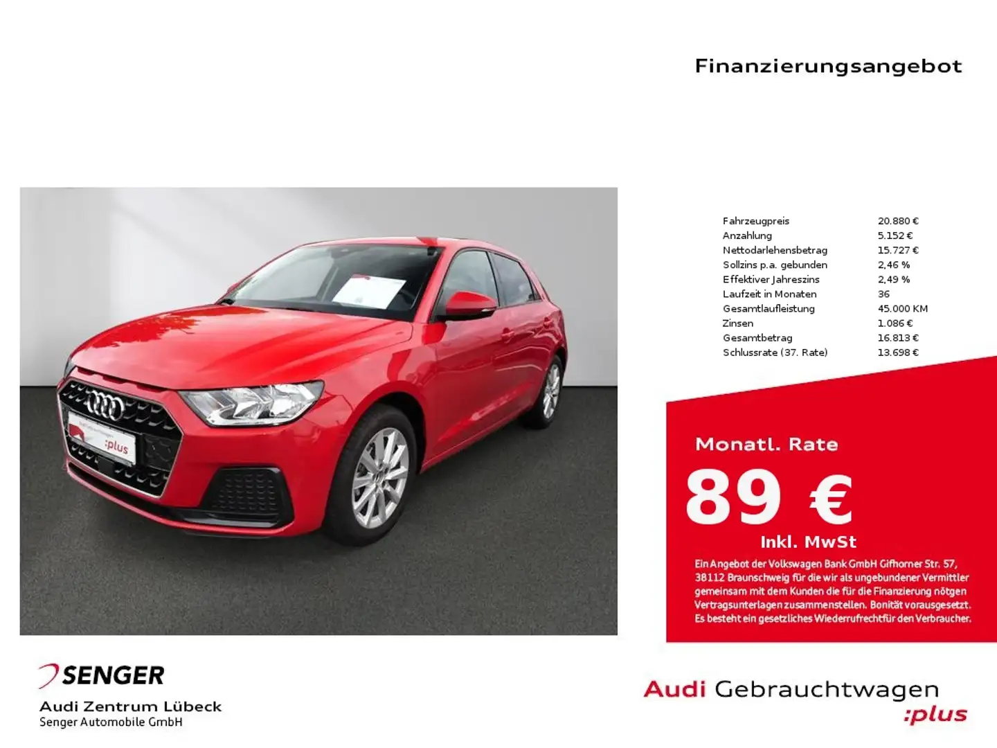Audi A1 Sportback advanced 25 TFSI S tronic Rouge - 1