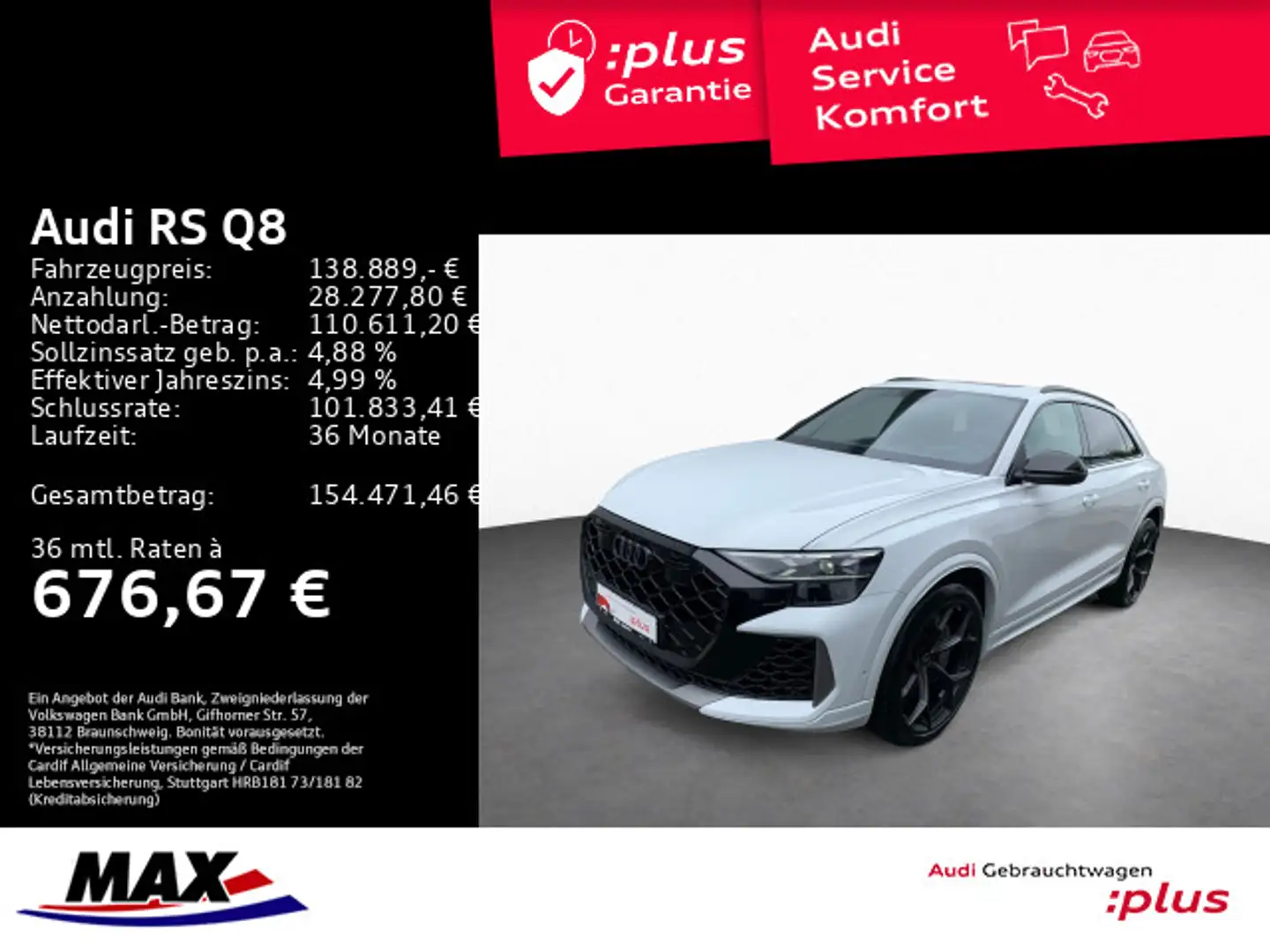 Audi RS Q8 RSQ8 PERFORMANCE NP 195 TSD € +280 KM/H+KERAMIK+ Weiß - 1