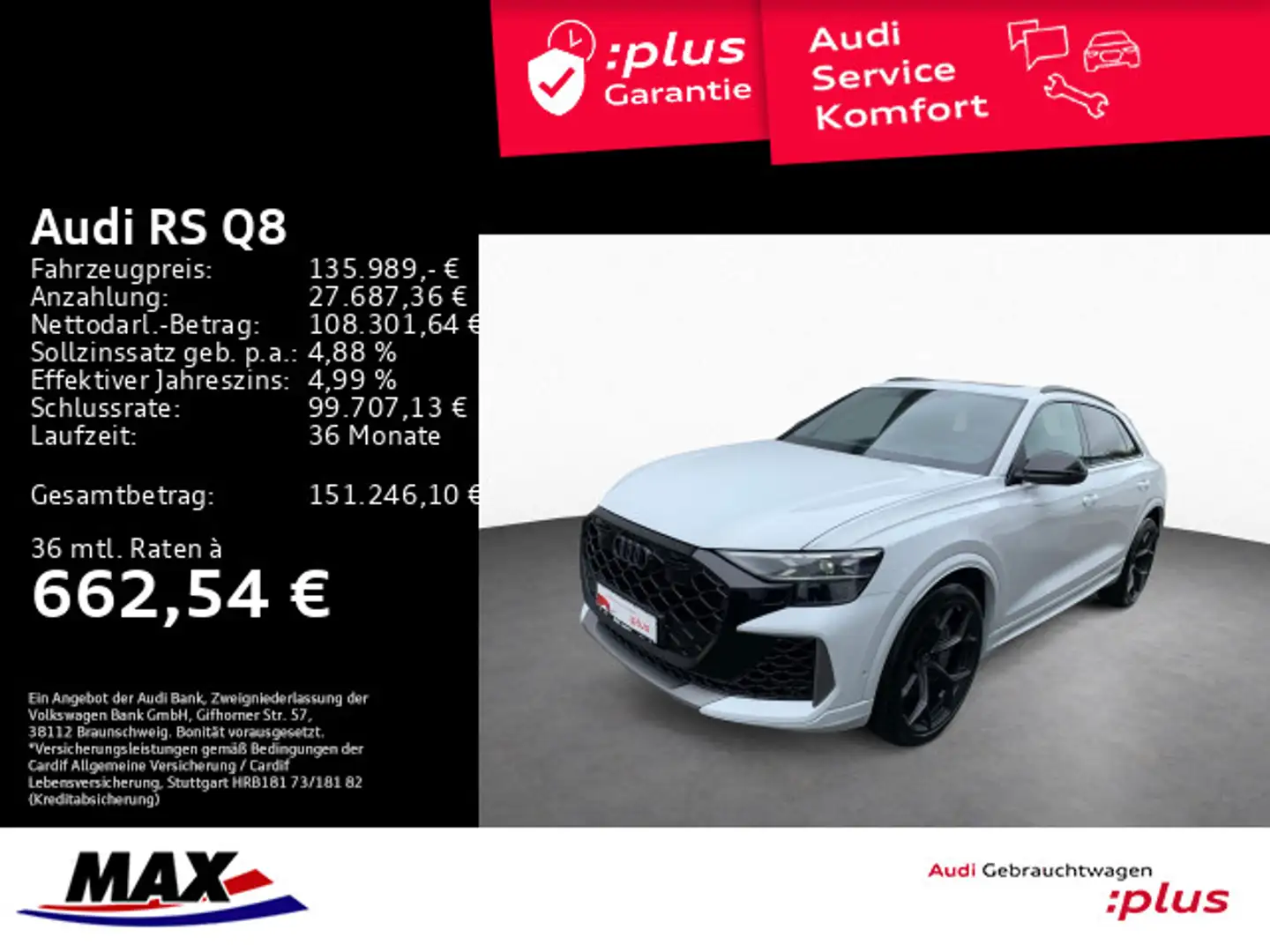 Audi RS Q8 RSQ8 PERFORMANCE NP 195 TSD € +280 KM/H+KERAMIK+ Weiß - 1
