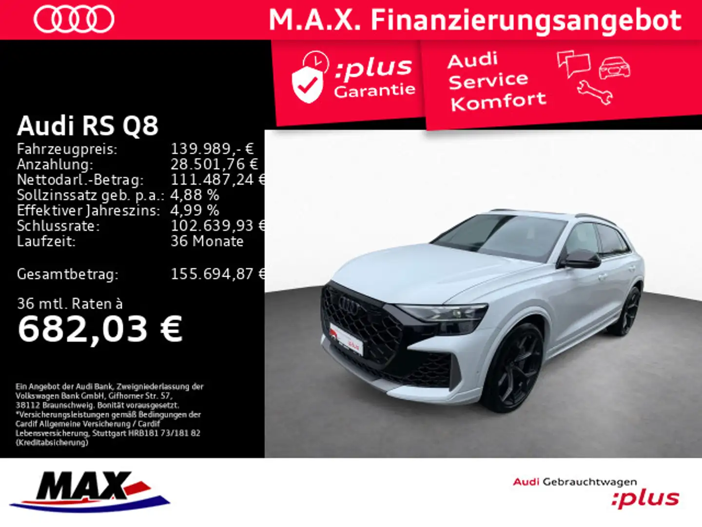 Audi RS Q8 RSQ8 PERFORMANCE NP 195 TSD € +280 KM/H+KERAMIK+ Weiß - 1