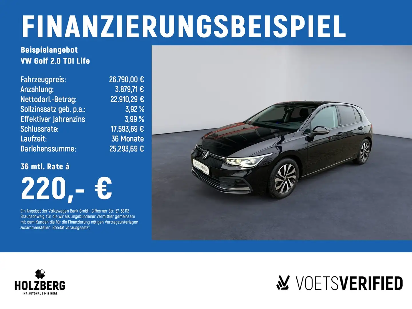 Volkswagen Golf 2.0 TDI Life NAVI+AHK+PANO+HUD Schwarz - 2