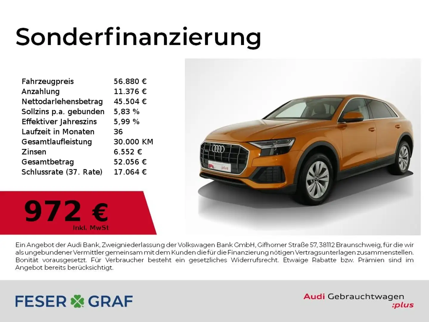 Audi Q8 50 TDI quattro tiptronic Vir. Cockpit/Navi/LED/Kam Orange - 1