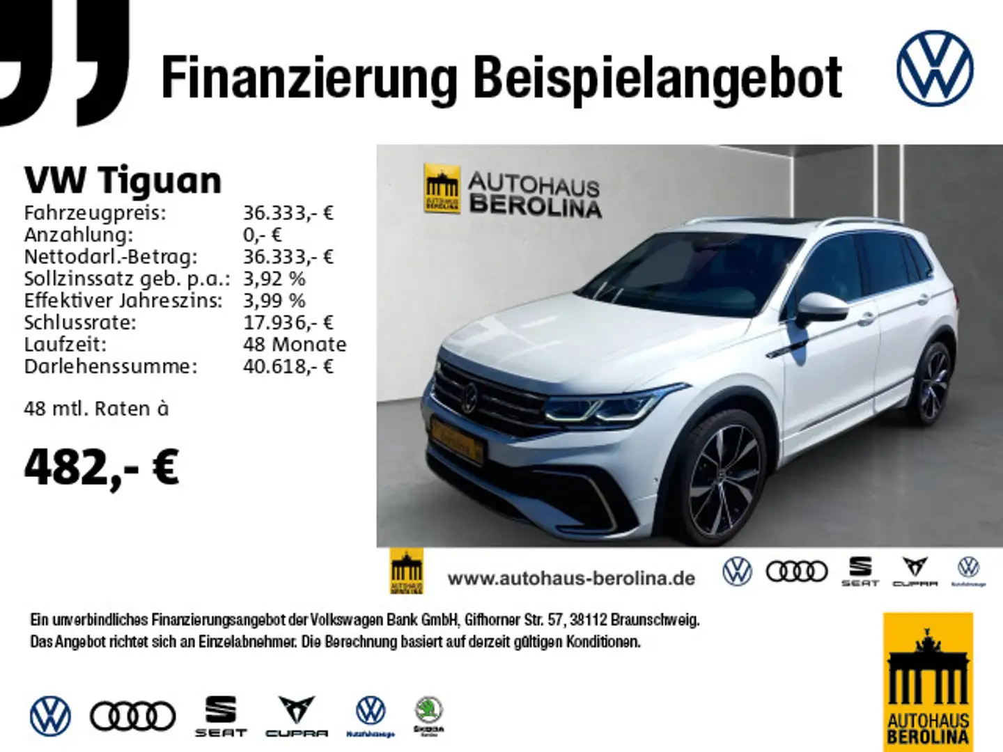 Volkswagen Tiguan 2.0 TDI 4M R-Line DSG *IQ-MATRIX*PANO* Blanc - 1