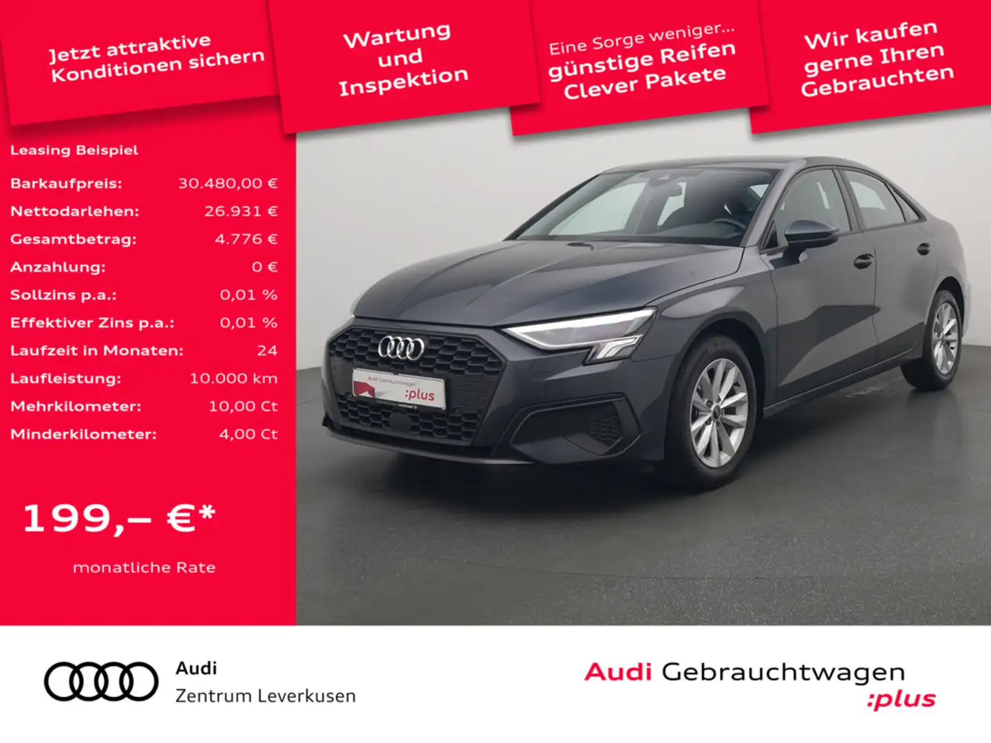 Audi A3 Limousine NAVI VIRT AHK ACC LED SHZ CARPLA Grau - 1