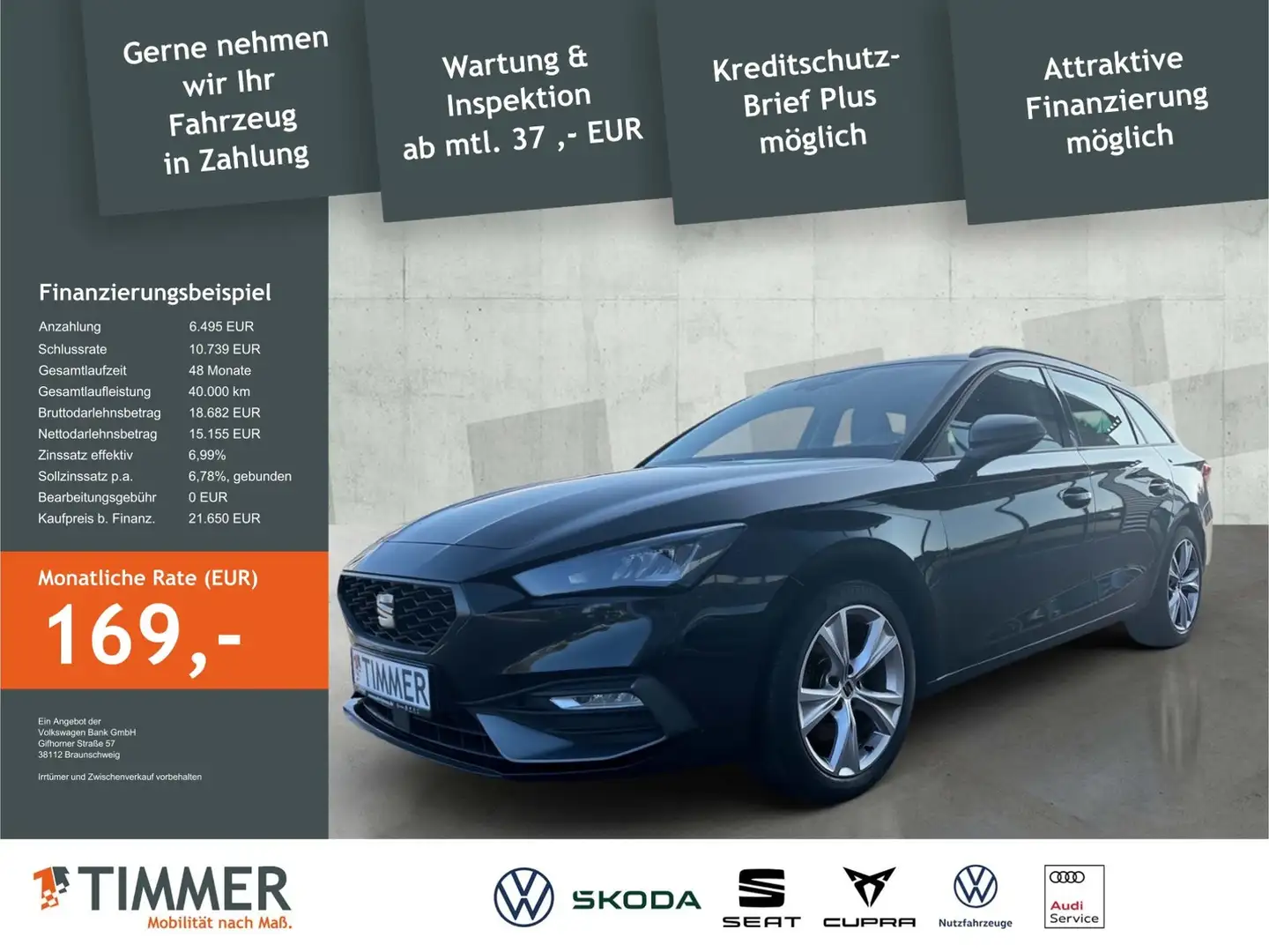 SEAT Leon SP 2.0 TDI DSG FR-LINE *AHK*LED *ACC *RKAM *NAVI Schwarz - 2