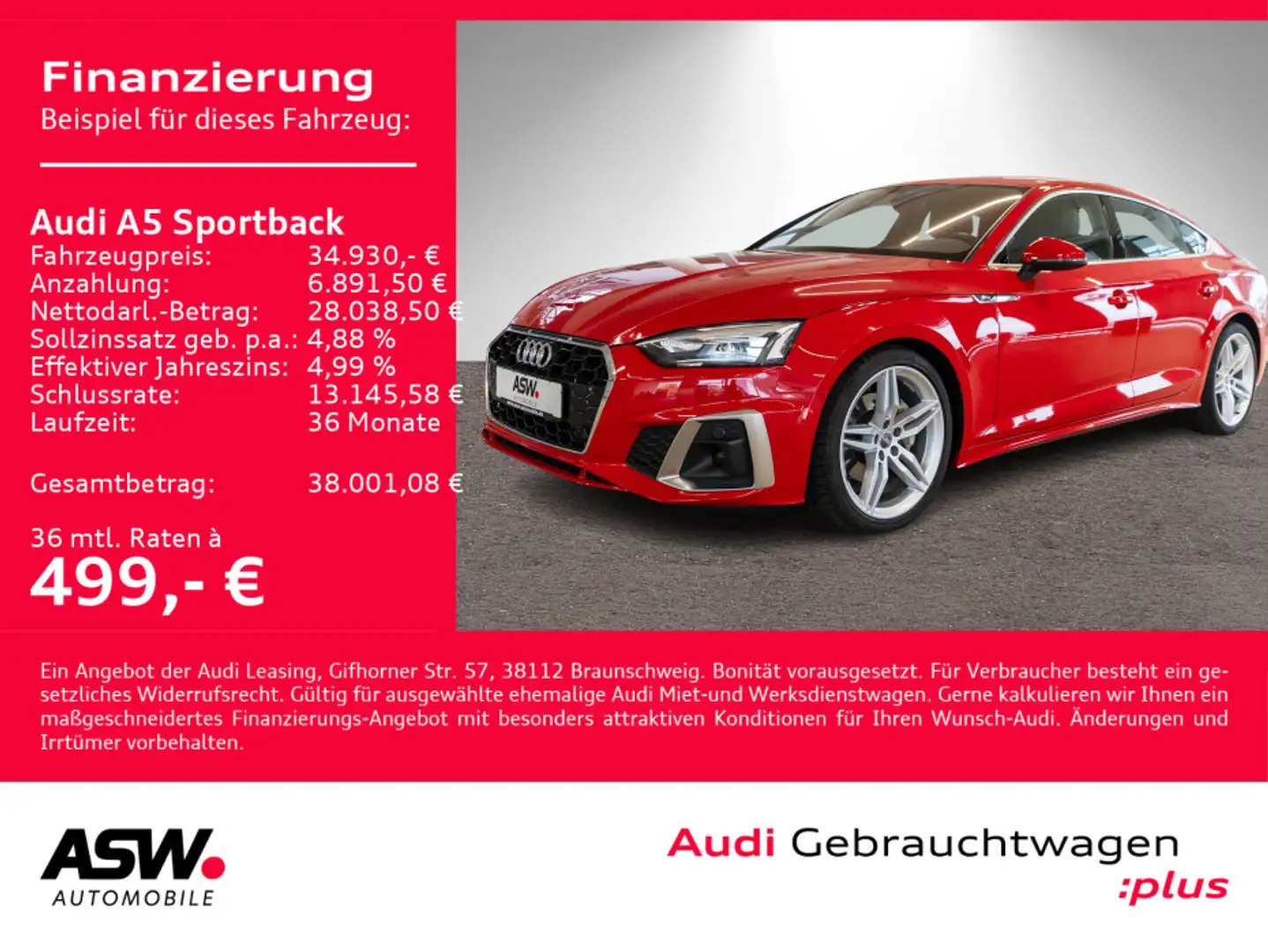 Audi A5 S line 40TDI Stron NAVI LED RFK ACC Rot - 1