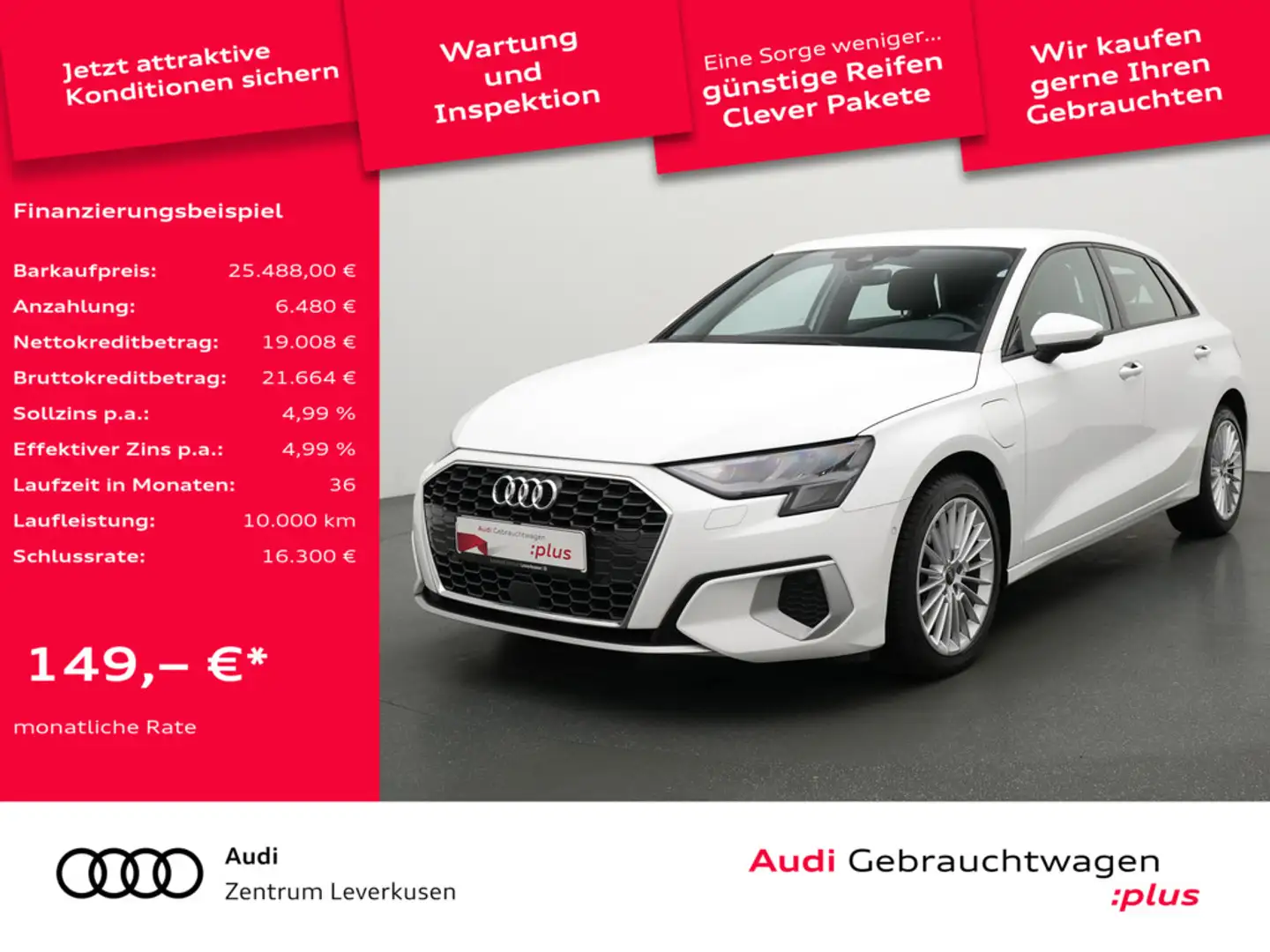 Audi A3 Sportback e advanced VIRT AHK ACC SHZ CARP Weiß - 1