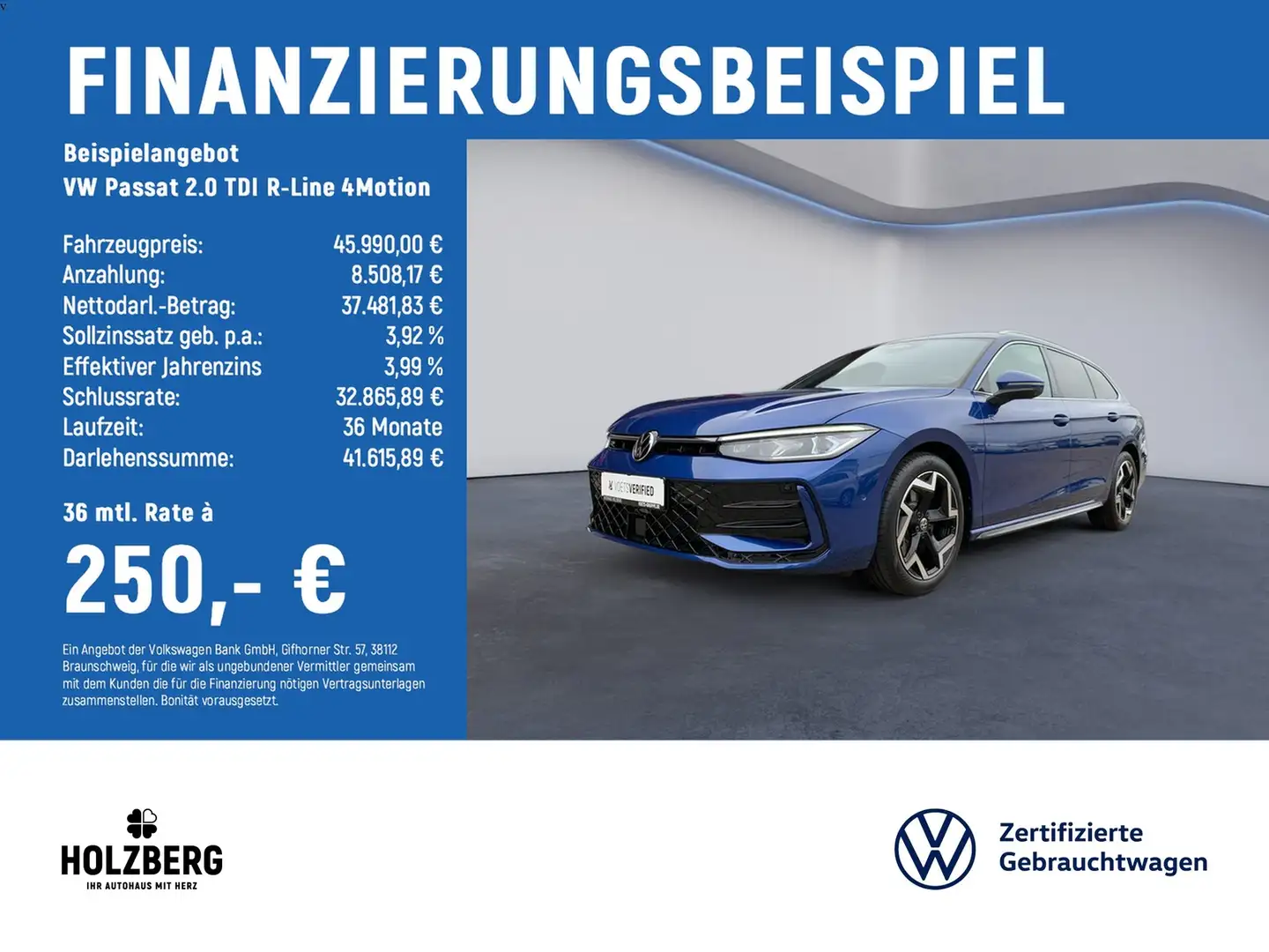 Volkswagen Passat 2.0 TDI R-Line 4Motion AHK+RFK+ACC Blau - 2