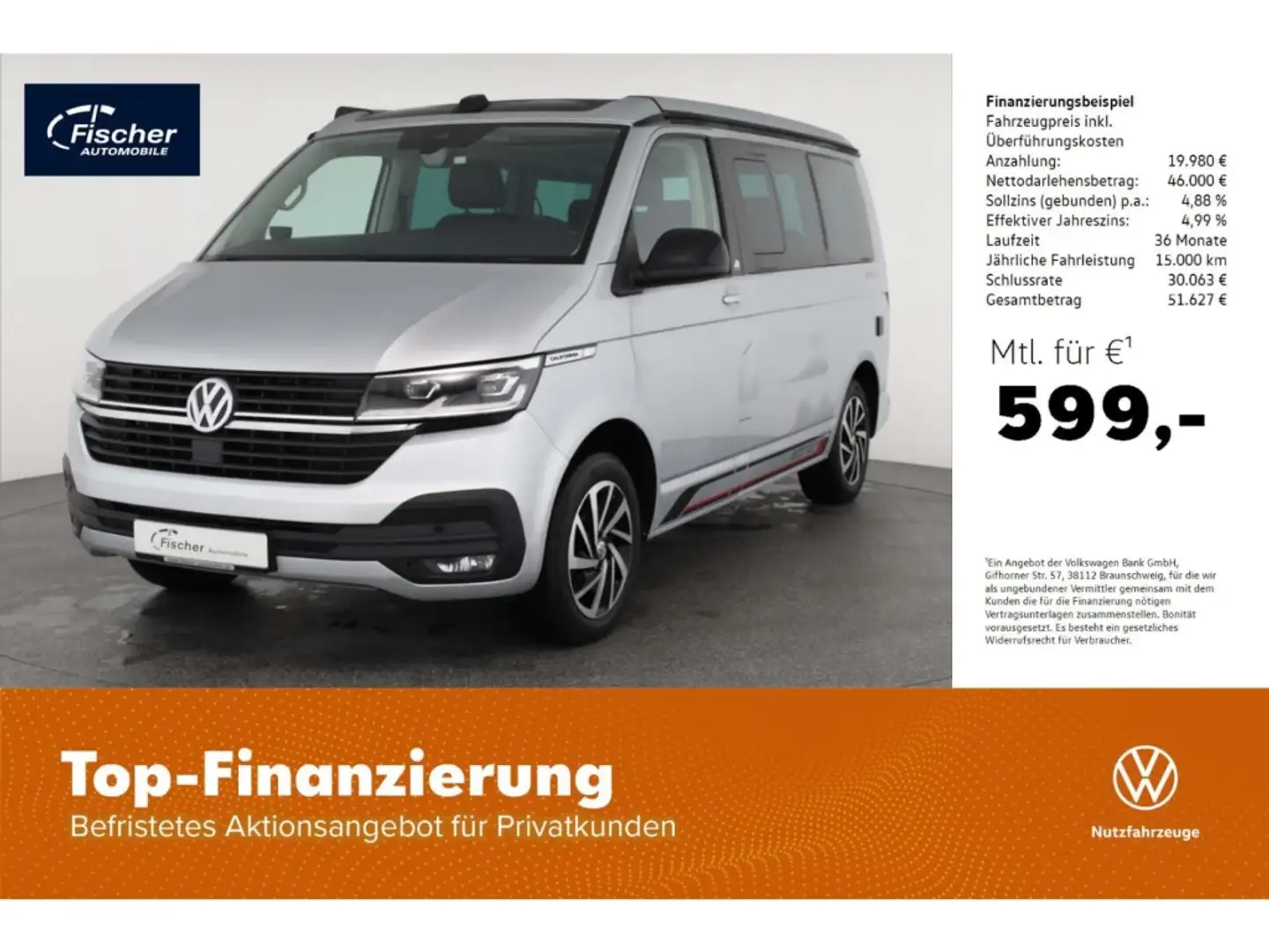 Volkswagen T6.1 California 2.0 TDI DSG BeachEdition LED/NAV/Küche Argent - 1