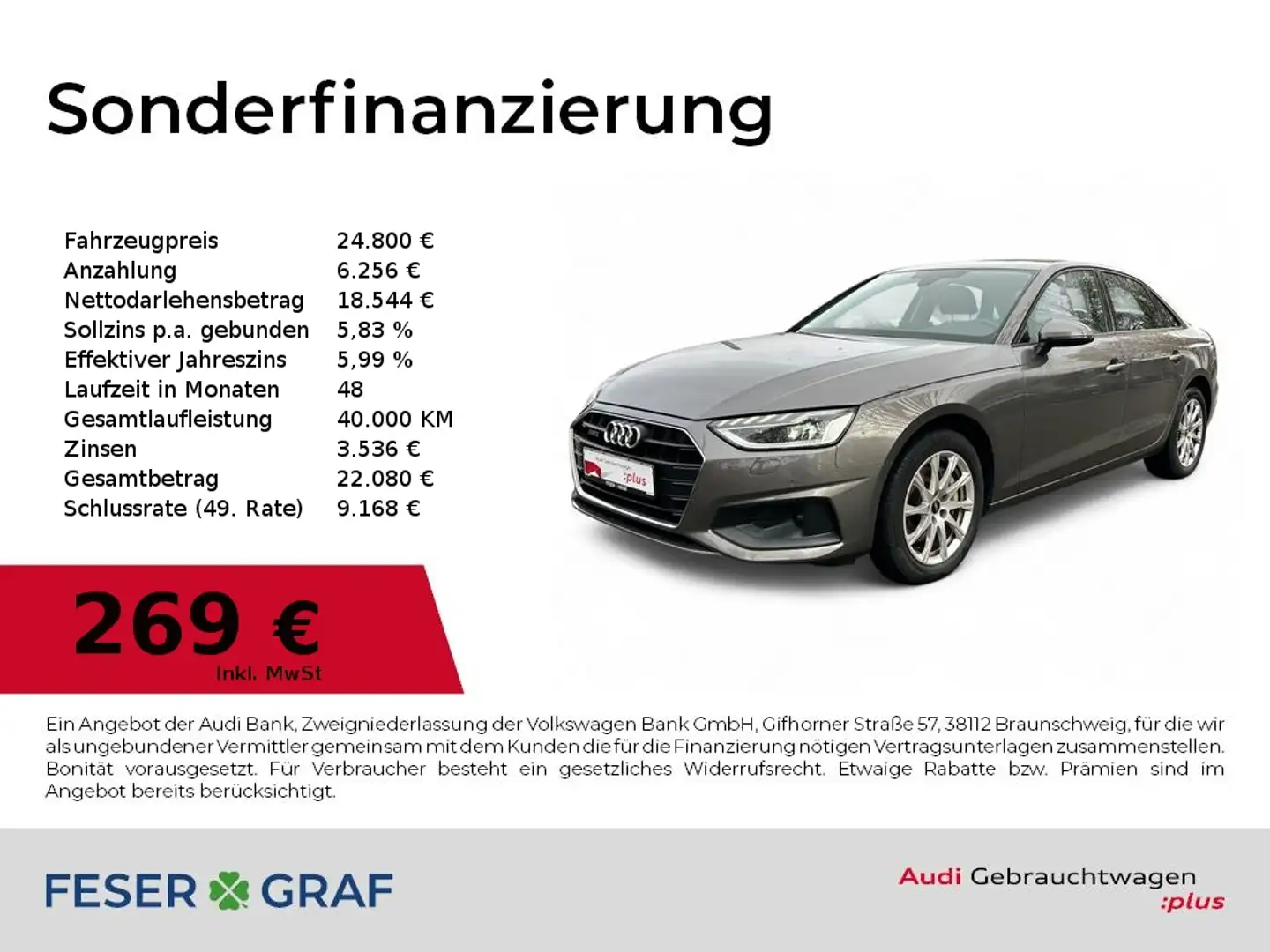 Audi A4 Limousine 40 TDI quattro Matrix/B&O/Navi+/Standhzg Grijs - 1