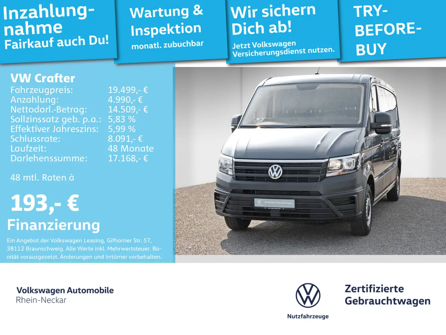 Volkswagen Crafter 30 2.0 TDI EcoProfi MR PDC Radio uvm Gris - 1
