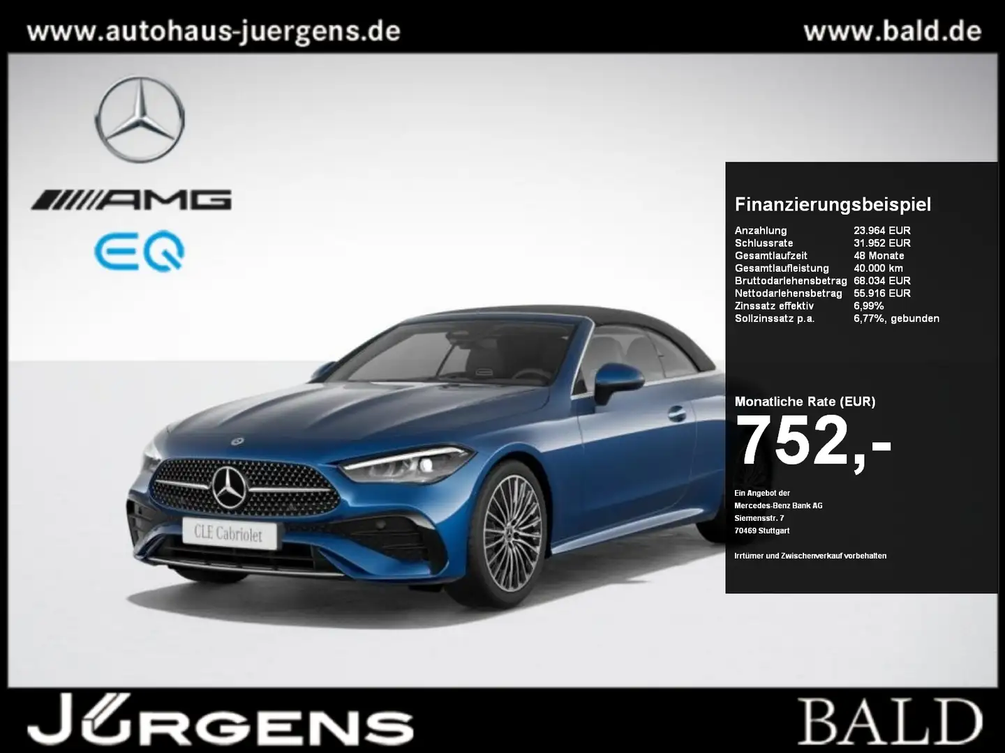 Mercedes-Benz CLE 200 Cabrio AMG-Sport/Burm/Memo/Distr/Winter Blau - 1