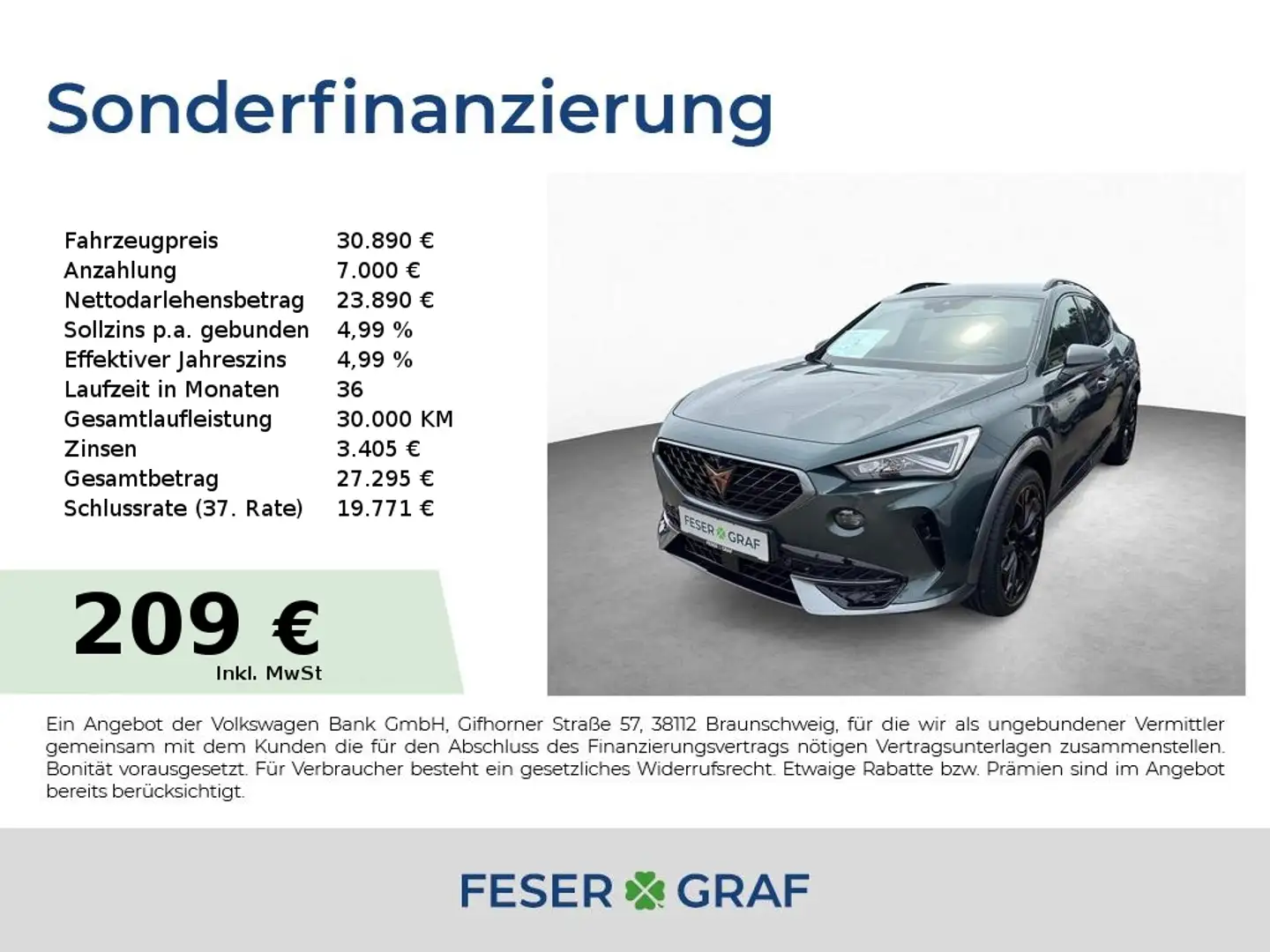 CUPRA Formentor VZ 2.0 TSI DSG 4DRIVE AHK BEATS, 360° TOP VIEW NAV Grün - 1