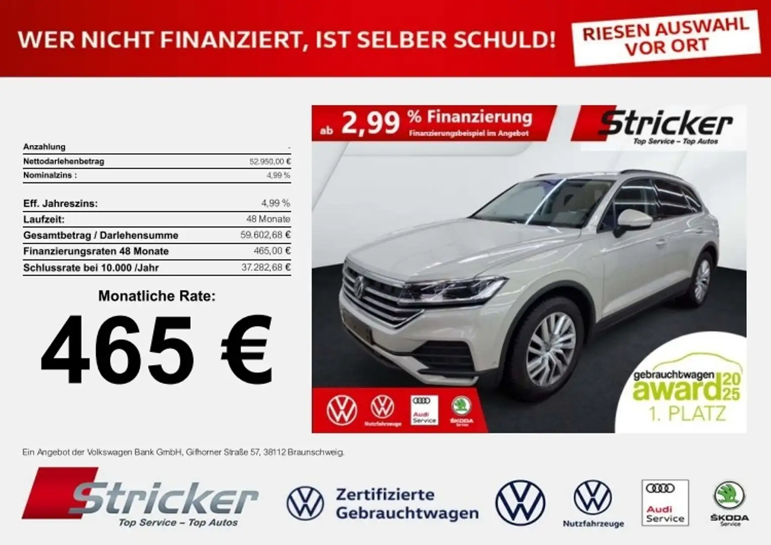 Volkswagen Touareg 3.0TDI 465,-ohne Anzahlung AHK Luft Leder Beige - 1