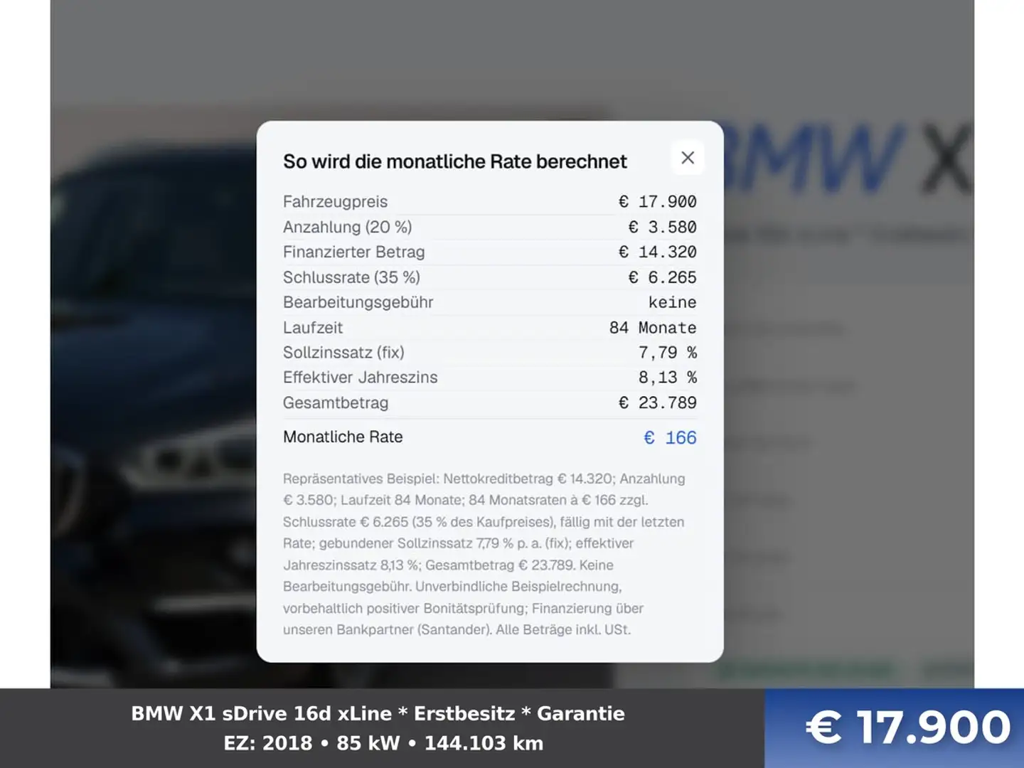 BMW X1 sDrive 16d xLine * Erstbesitz * Garantie Schwarz - 2