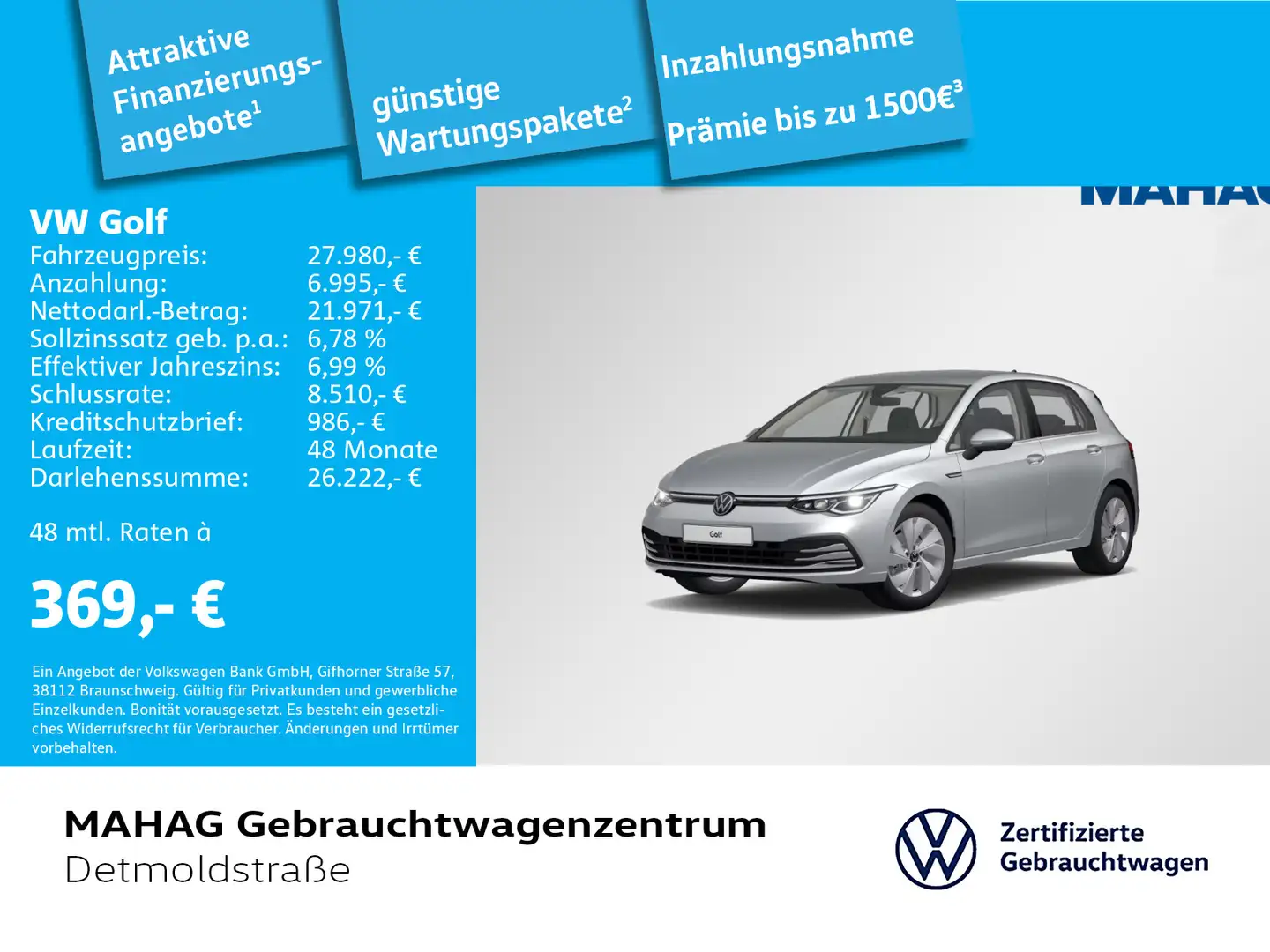 Volkswagen Golf VIII 1.5 eTSI Style AHK LED+Navi IQ.Drive P Silber - 1