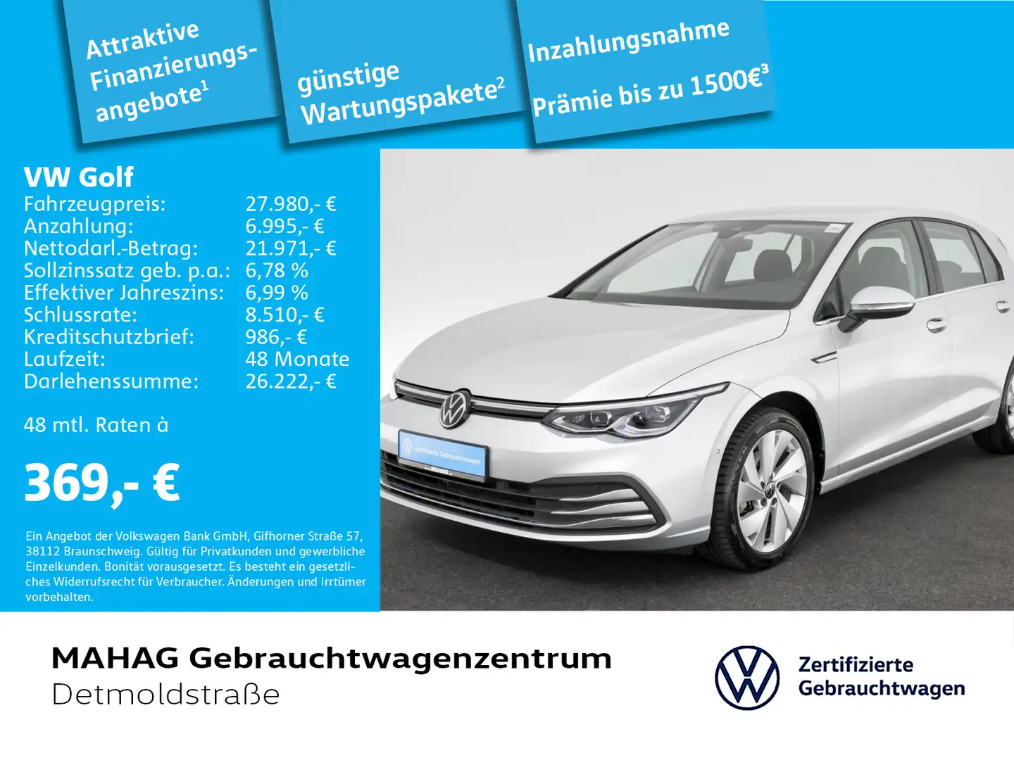 Volkswagen Golf VIII 1.5 eTSI Style AHK LED+Navi IQ.Drive P Argent - 1