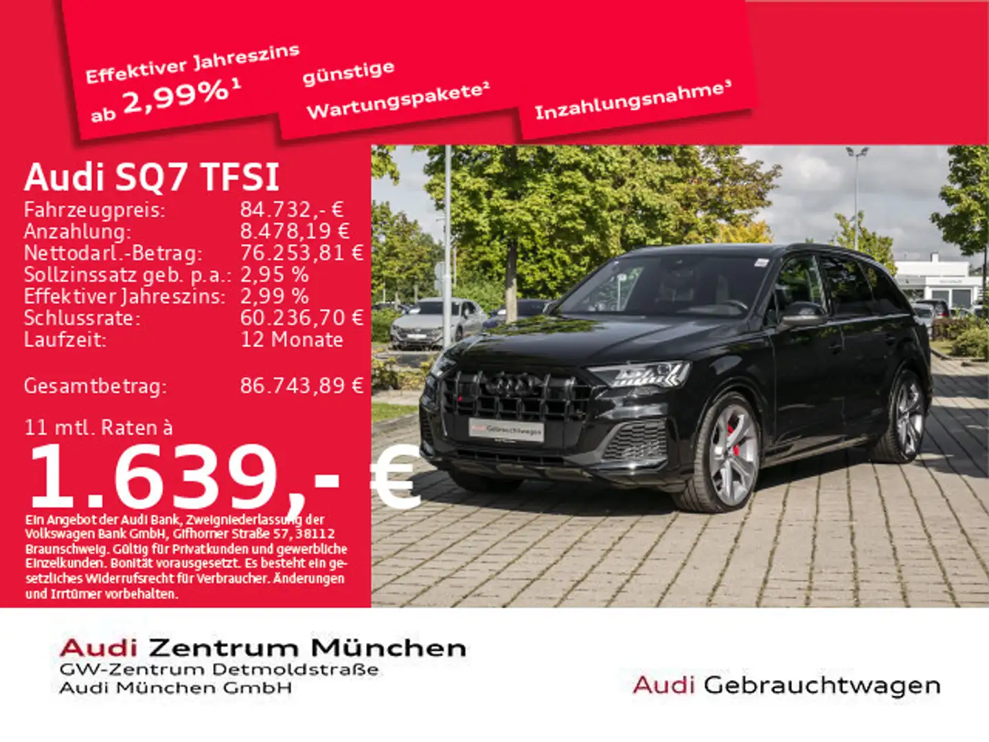 Audi SQ7 tiptr. Luft/Pano/HuD/ACC/Virtual Schwarz - 1
