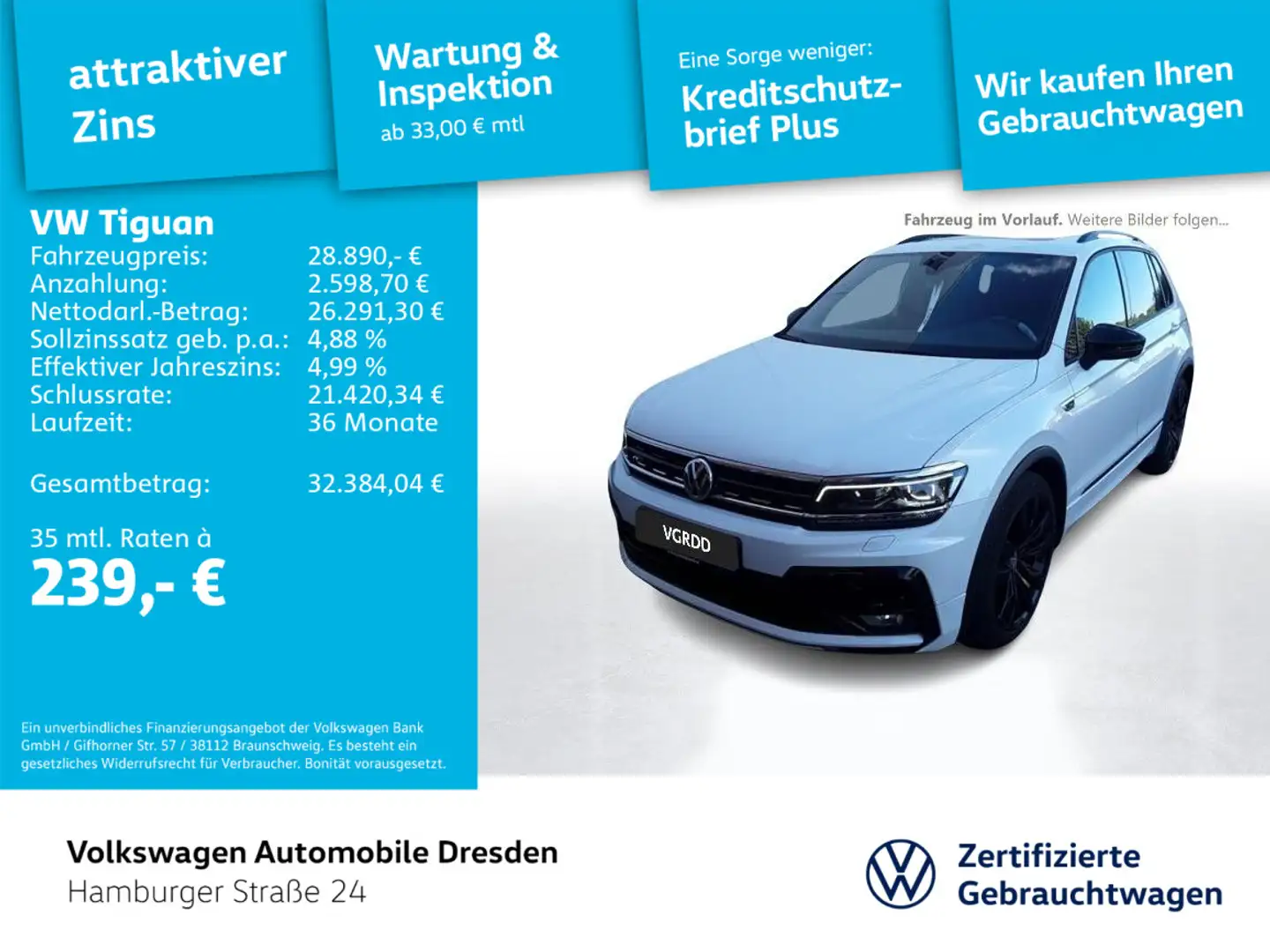 Volkswagen Tiguan R-Line 2.0 TDI DSG LED AHZV HUD AREA Weiß - 1