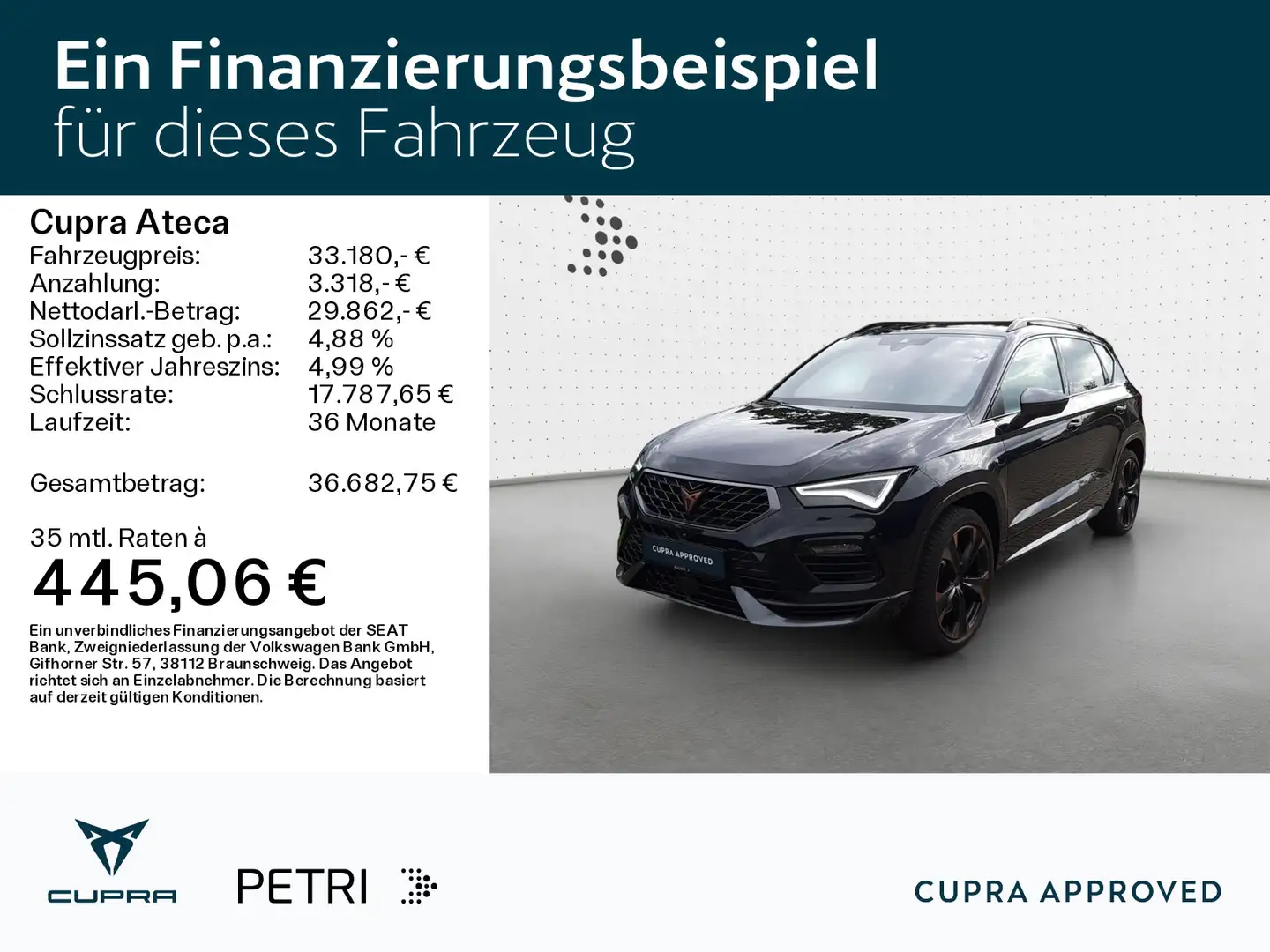 CUPRA Ateca 2.0 TSI 4x4 NAVI*AHK*LEDER*E-Sitze*KAM*BEA Schwarz - 2