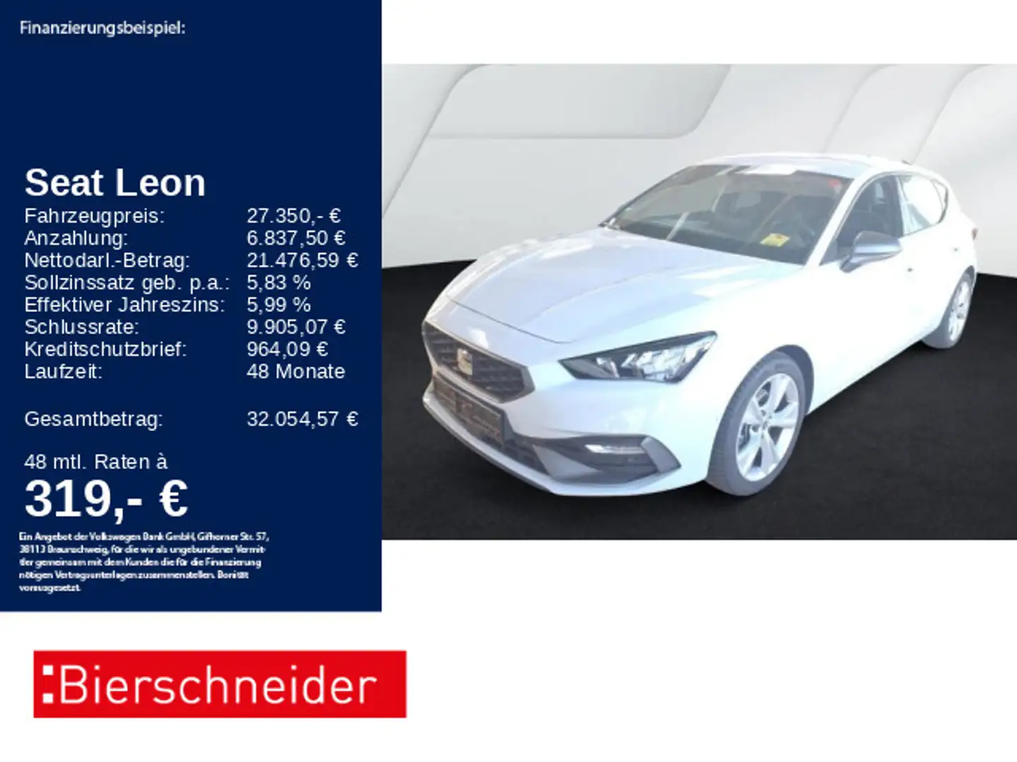 SEAT Leon 1.5 eTSI DSG FR-Line 17 ACC NAVI CAM SHZ Weiß - 1