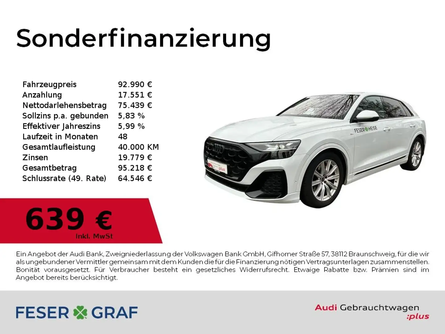 Audi Q8 50 TDI quattro B&O/Pano/4xSHZ/HD-Matrix/AHK/HUD Weiß - 1