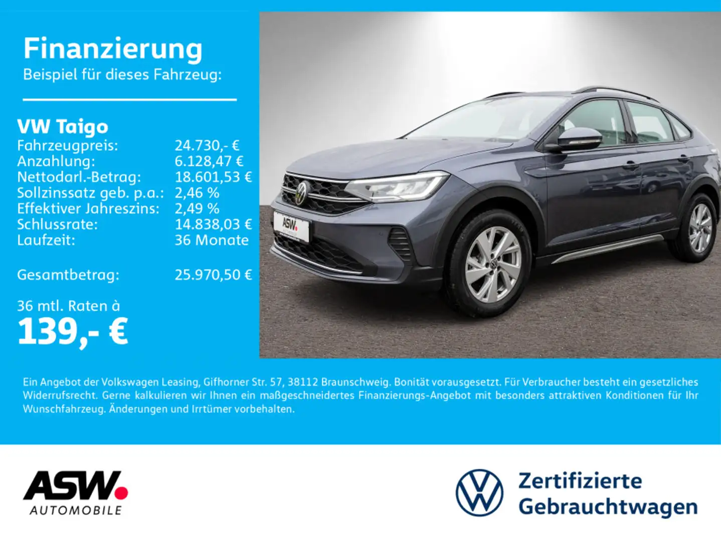 Volkswagen Taigo Life 1.0 TSI DSG LED Navi PDC SHZ VC Grau - 1