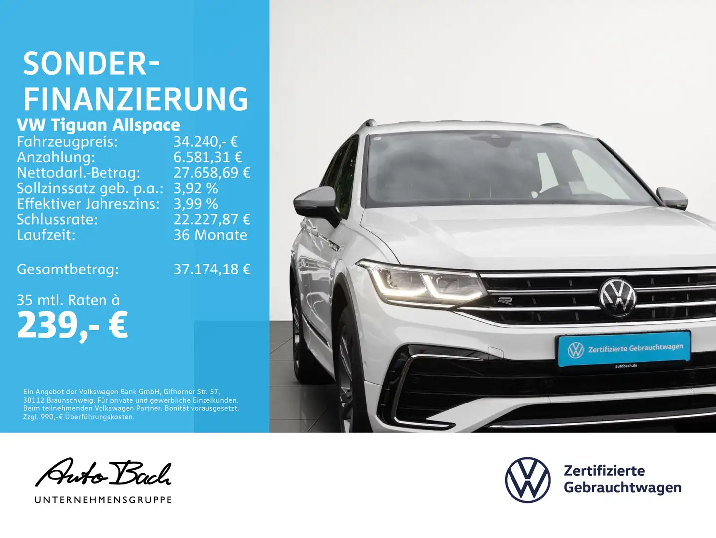 Volkswagen Tiguan Allspace 2.0 TDI DSG R-Line 4Motion, Navi Weiß - 2