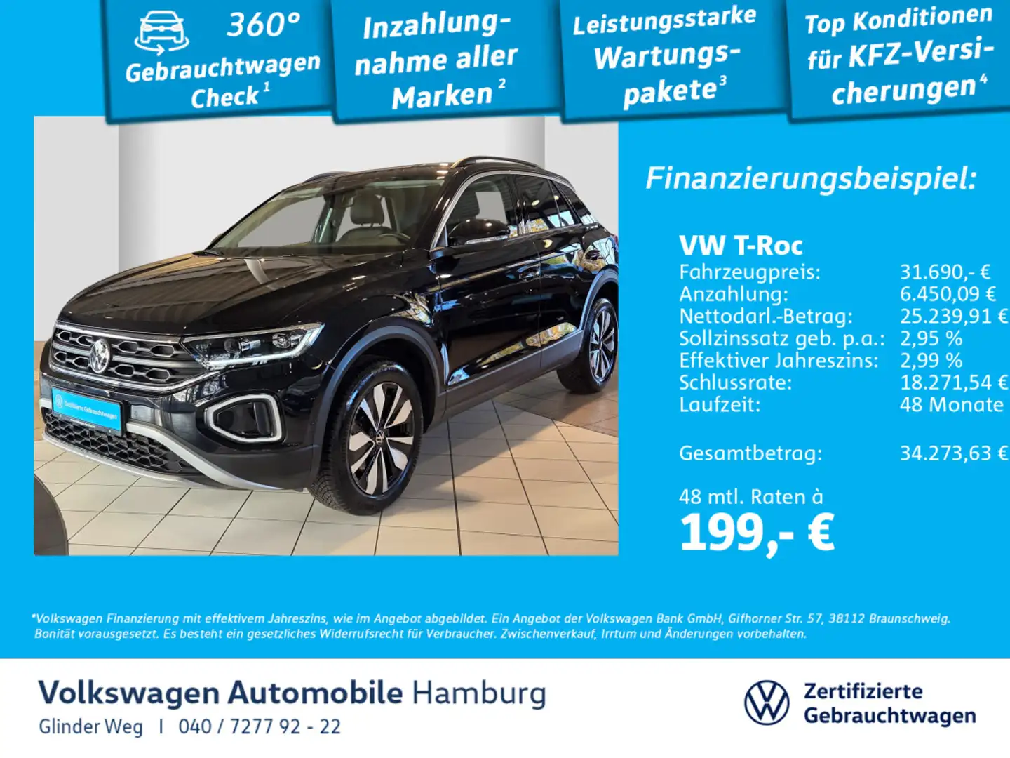 Volkswagen T-Roc 2.0 TDI Goal DSG AHK Ganzjahresreifen Schwarz - 1