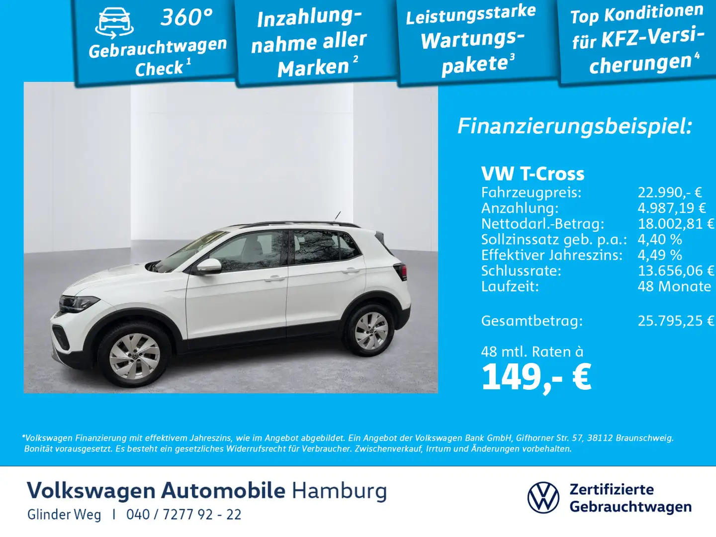 Volkswagen T-Cross 1.0 TSI DSG Life Navi AppConnect Weiß - 1