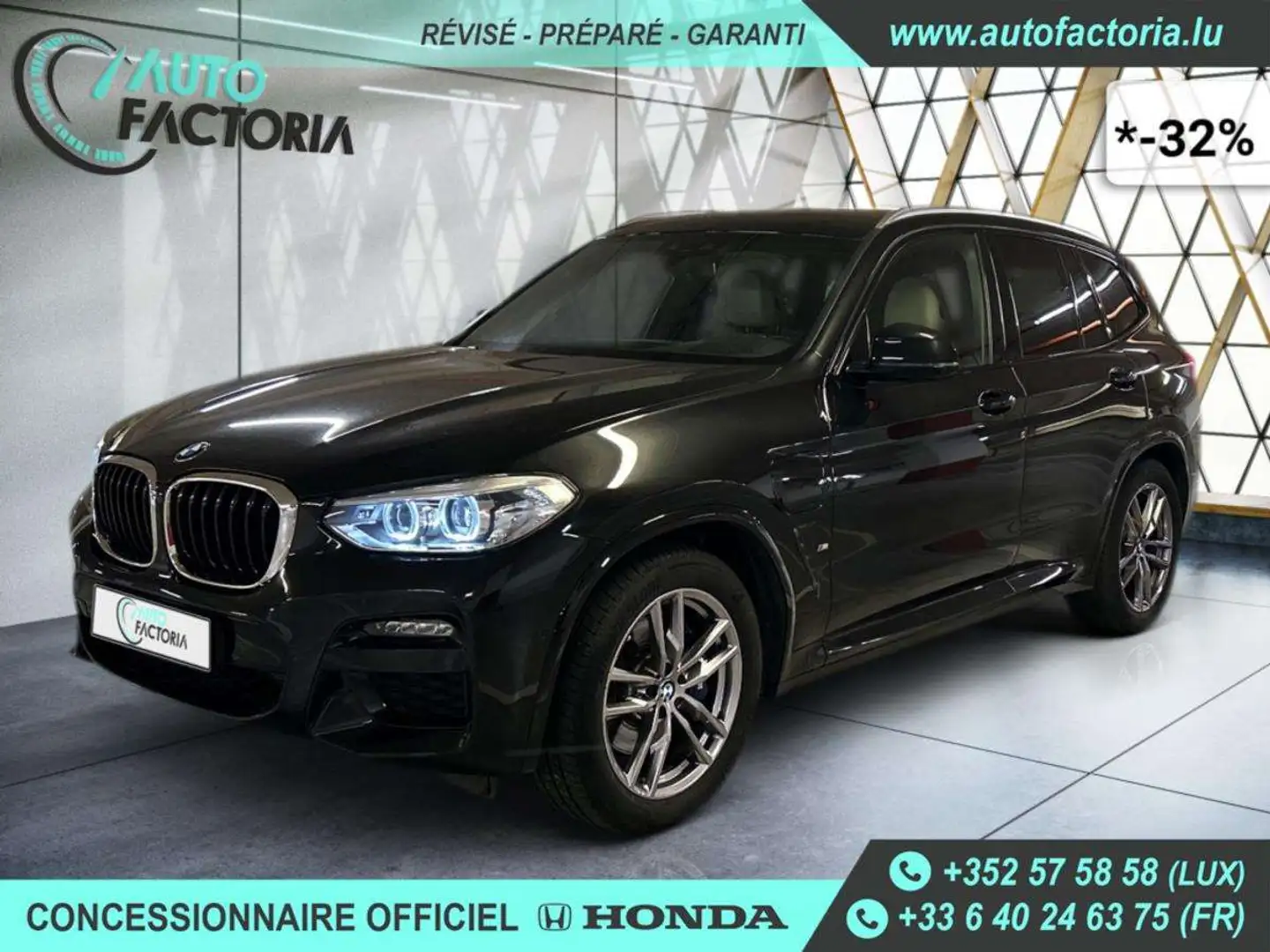 BMW X3 -32% 30E Hyb 292cv BVA8 4x4 M Sport +GPS+CUIR+CAM Noir - 1