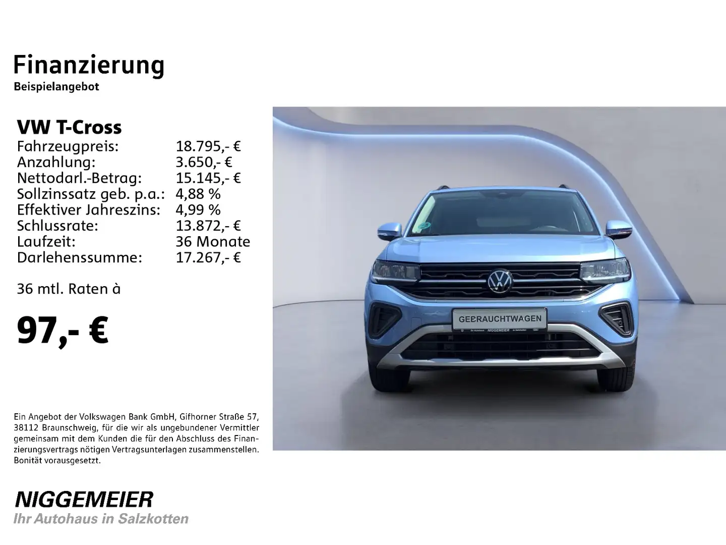 Volkswagen T-Cross 1.0TSI LIFE LED+ACC+APP-CONNECT Bleu - 2