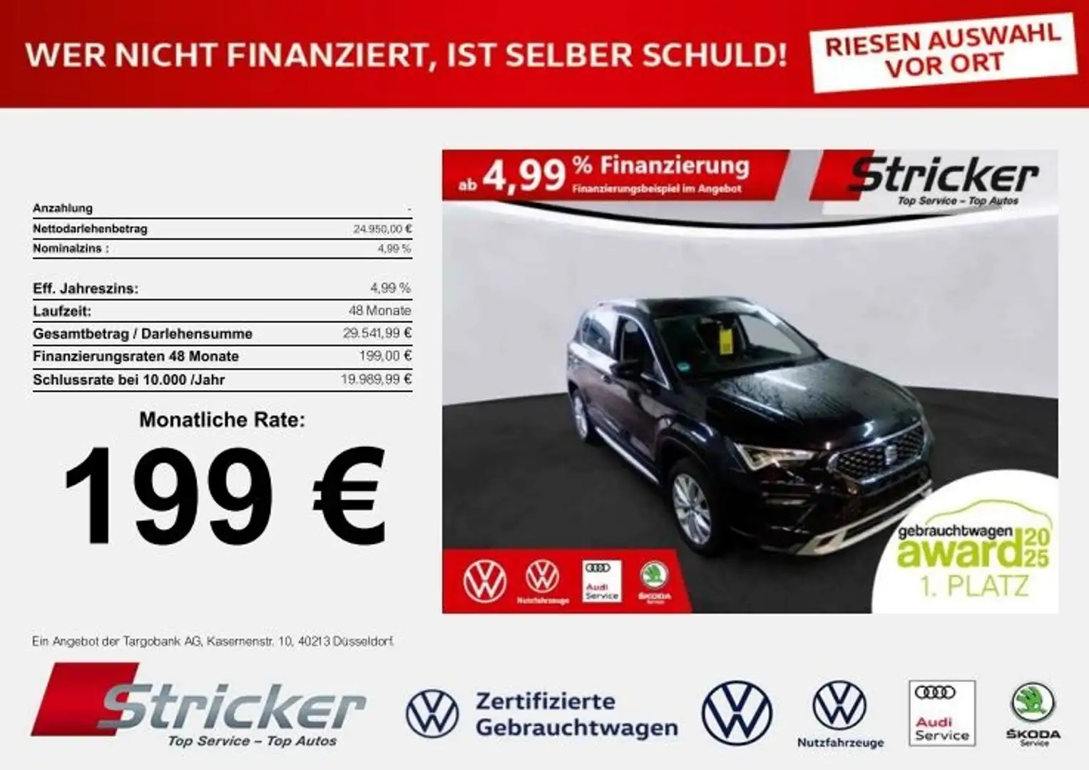 SEAT Ateca Xperience 1.5TSI DSG 199,-ohne Anzahlung Navi Sit Schwarz - 2