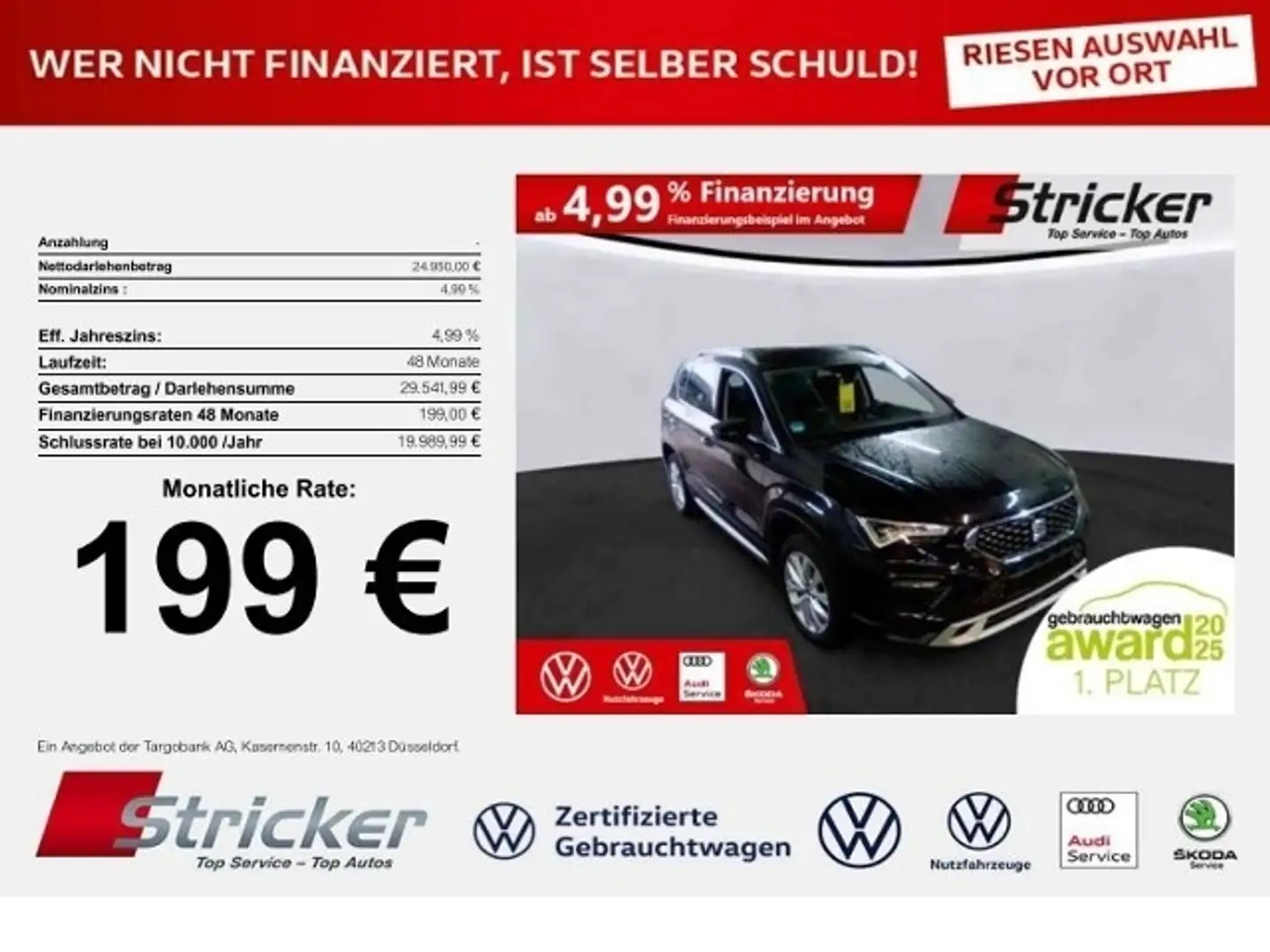 SEAT Ateca Xperience 1.5TSI DSG 199,-ohne Anzahlung Navi Sit Schwarz - 1