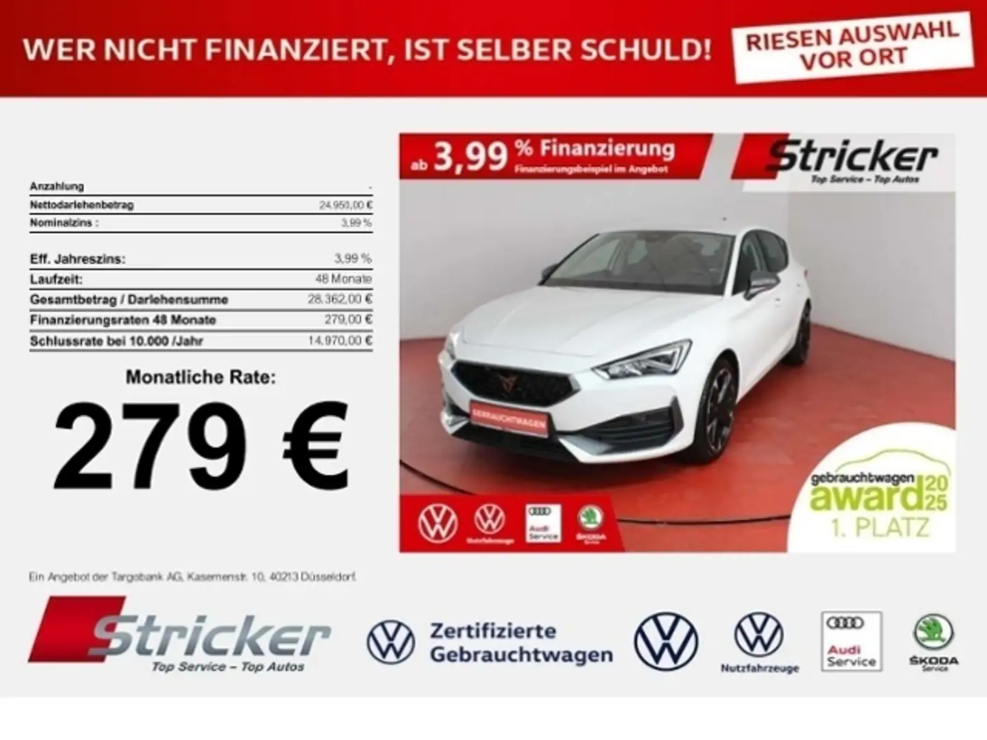 CUPRA Leon 1.5eTSI DSG 279,-ohne Anzahlung Navi Kamera Sitzh Weiß - 1