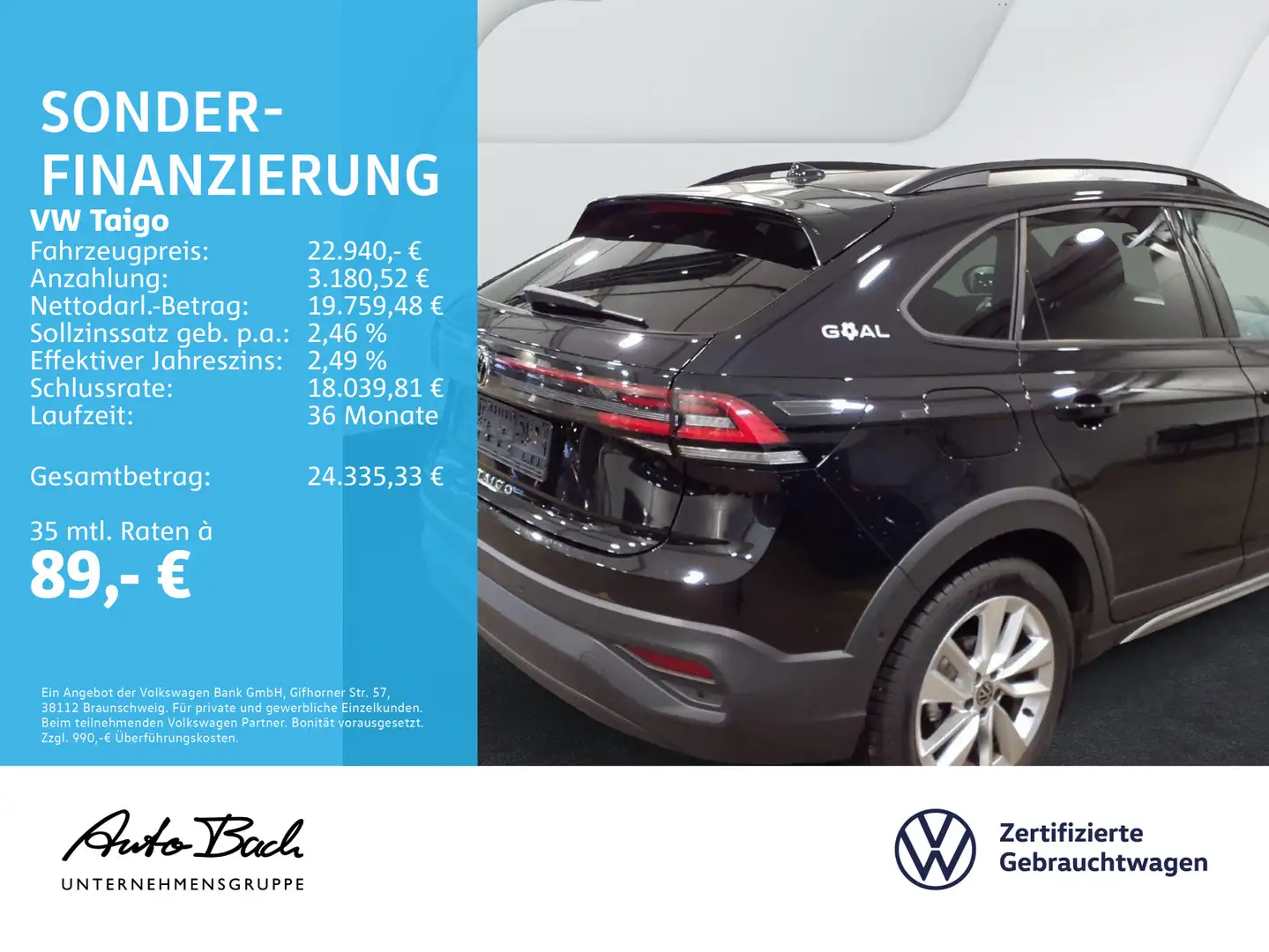 Volkswagen Taigo 1.0 TSI DSG Goal, Navi, LED, App-Connect, Schwarz - 2