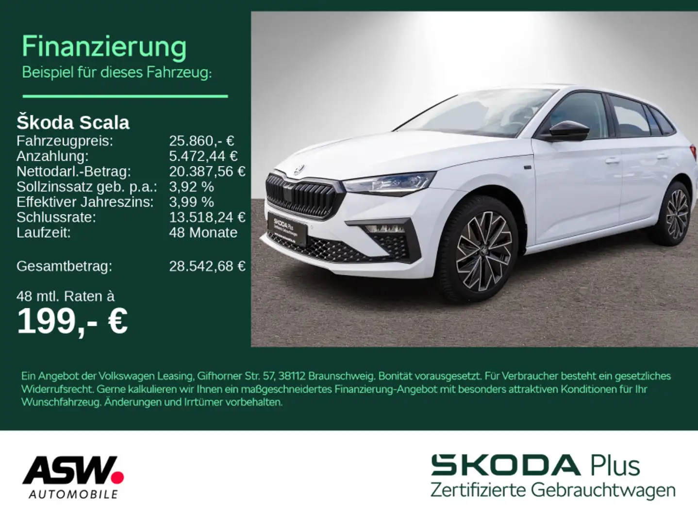 Skoda Scala Selection 1.5 TSI DSG Navi LED ACC RFK AHK Blanc - 1