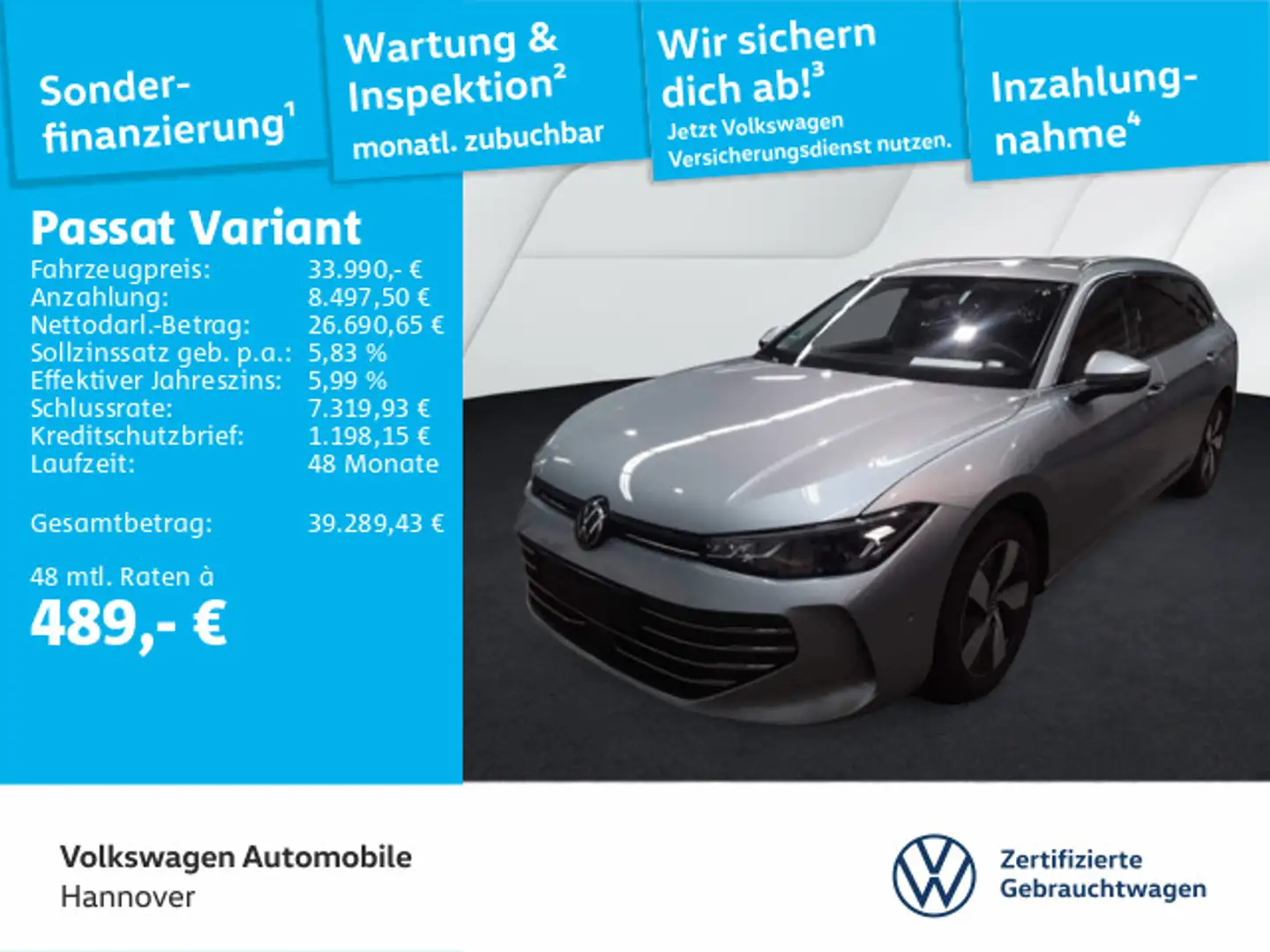 Volkswagen Passat Variant 1.5 eTSI DSG Business Navi AHK Ka Silber - 1