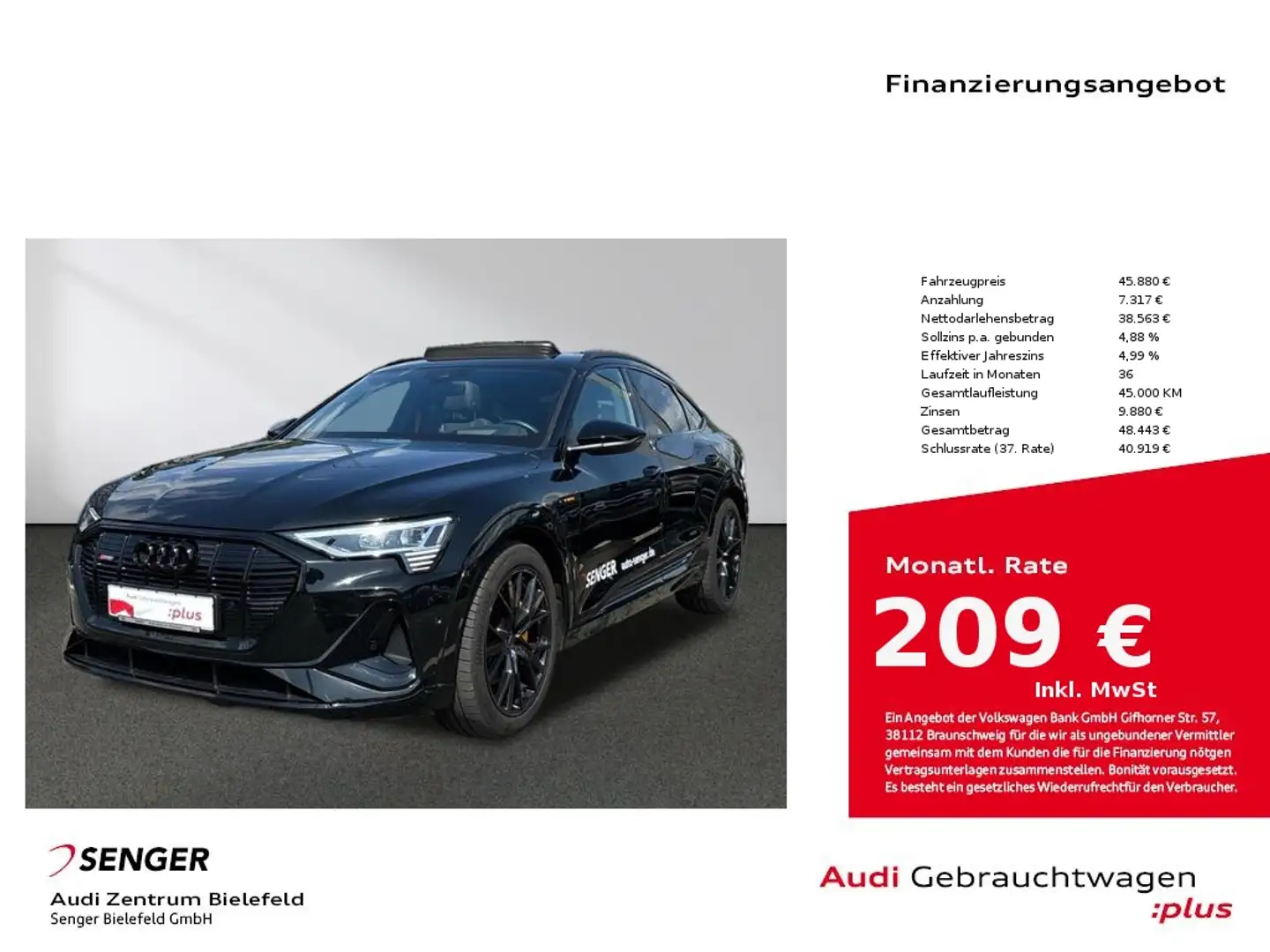 Audi e-tron 55 Sportback S line quattro Matrix Pano. Noir - 1