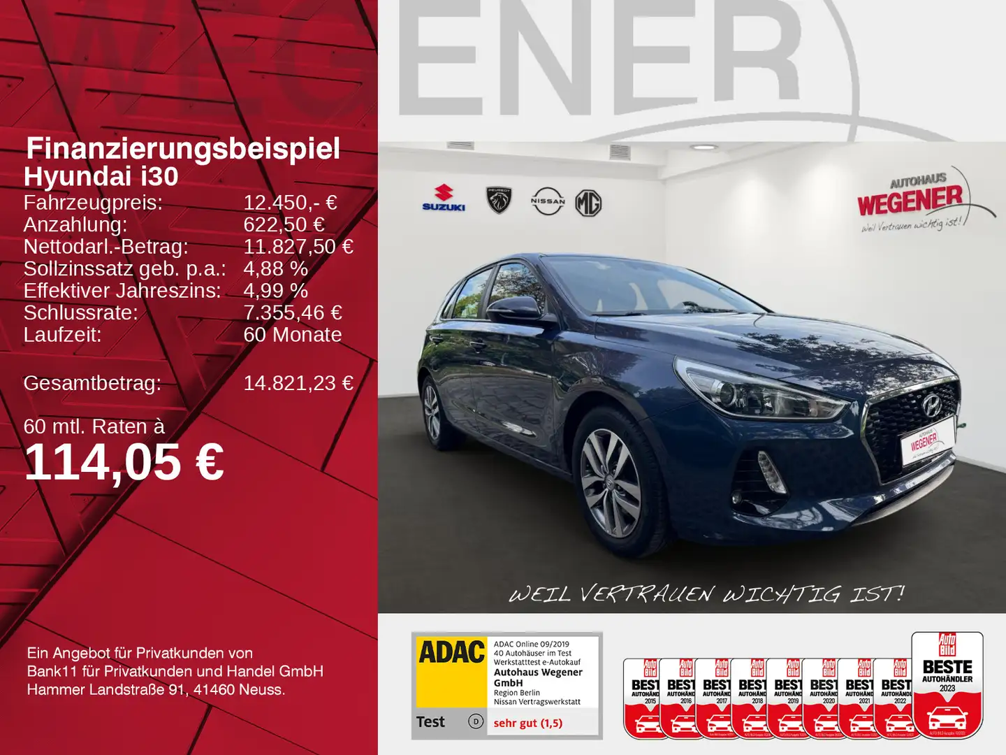 Hyundai i30 TREND 1.4 T-GDI *PDC*SHZ*NAVI*LHZ* Bleu - 2