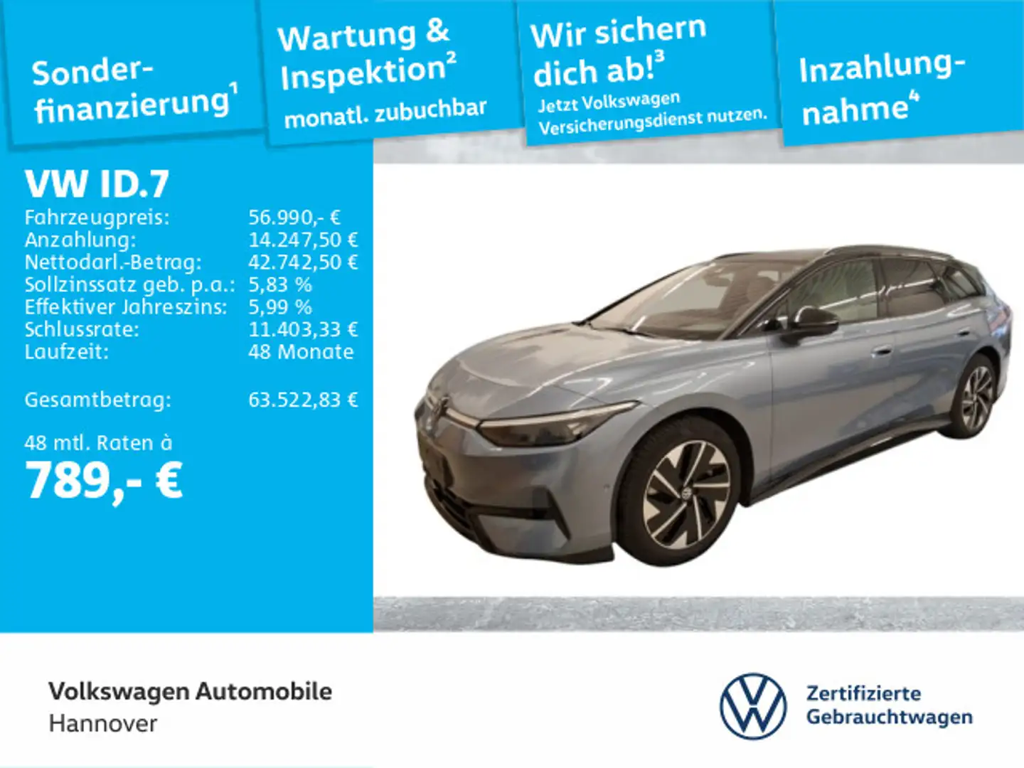 Volkswagen ID.7 Tourer Pro S Navi AHK LED Pano Kamera DCC A Blau - 1