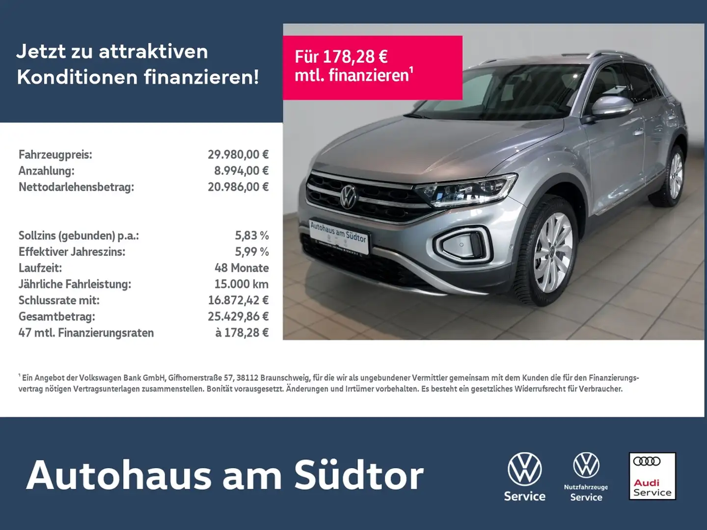 Volkswagen T-Roc Style 2.0 TDI DSG | LED AHK RFK ACC Navi Silber - 1
